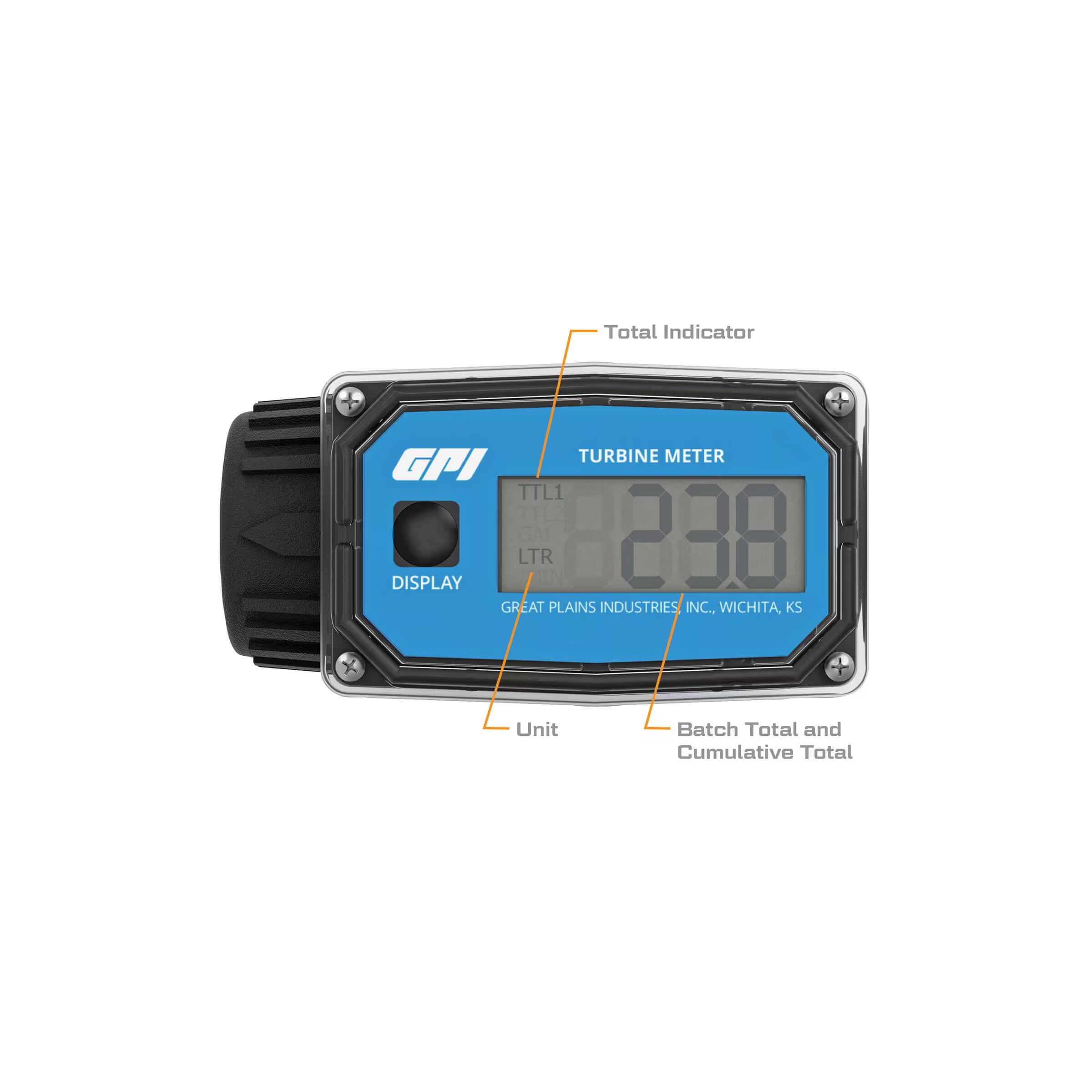 10-100 L/min Water Nylon Meter with Battery Powered Display 1 Inch ISO