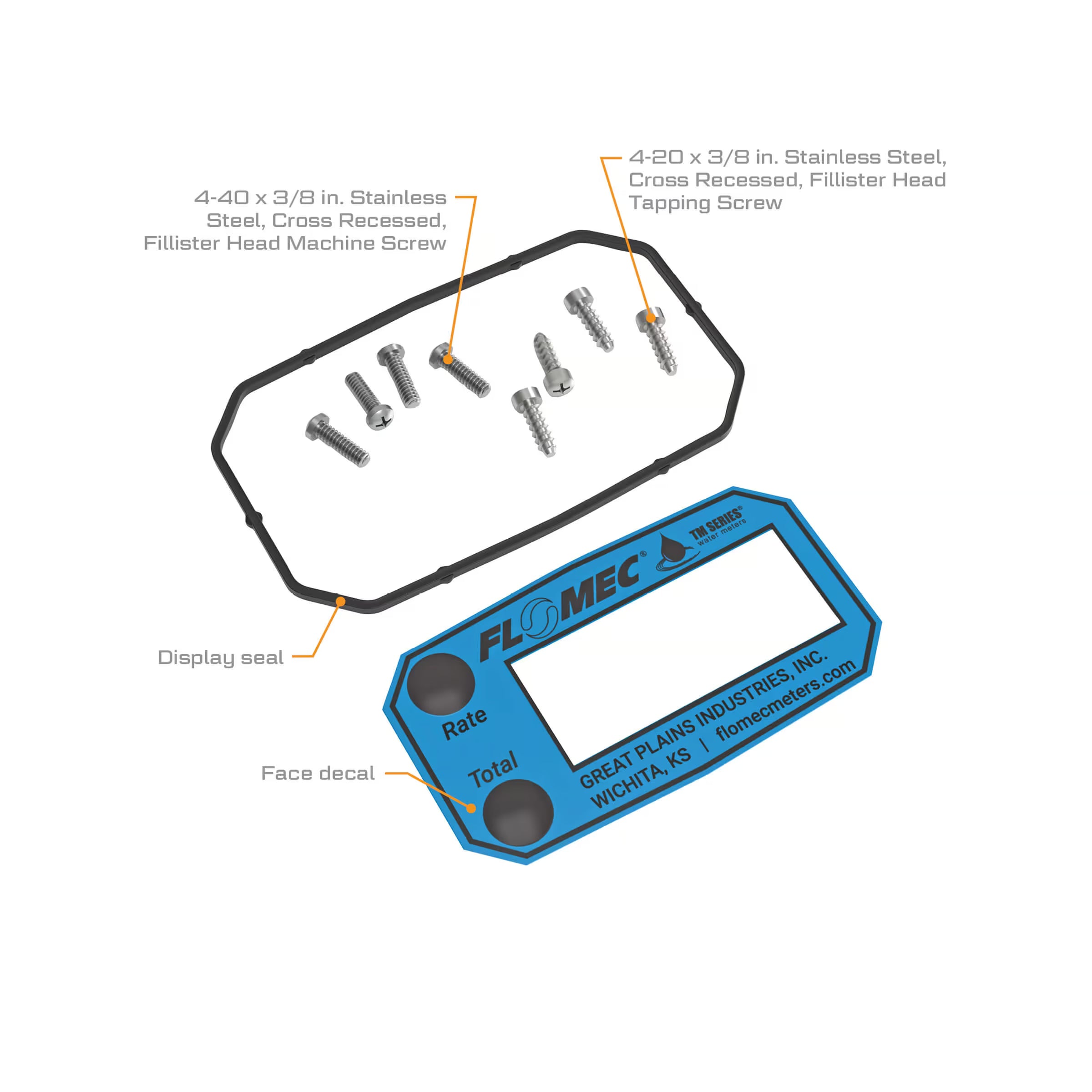 Q9 Display Decal, Seal, and Hardware Kit for TM Series Flow Meters