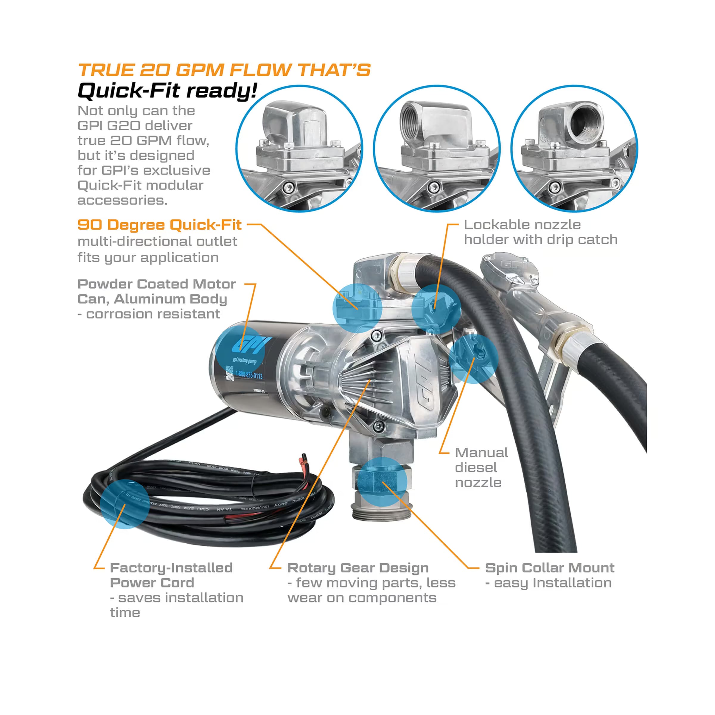 20 GPM 12V DC Fuel Transfer Pump with Manual Diesel Nozzle