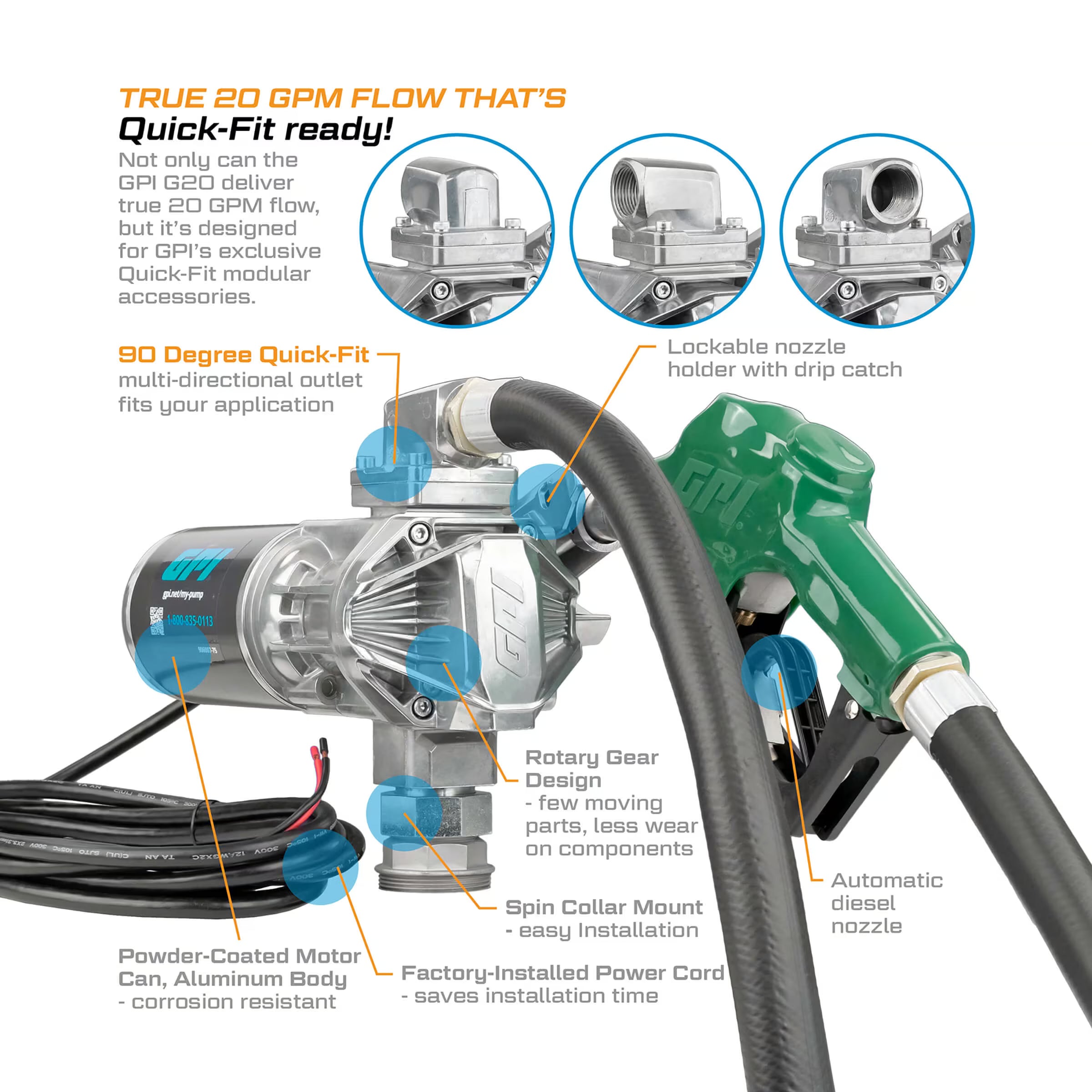 20 GPM 12V DC Fuel Transfer Pump with Auto Diesel Nozzle