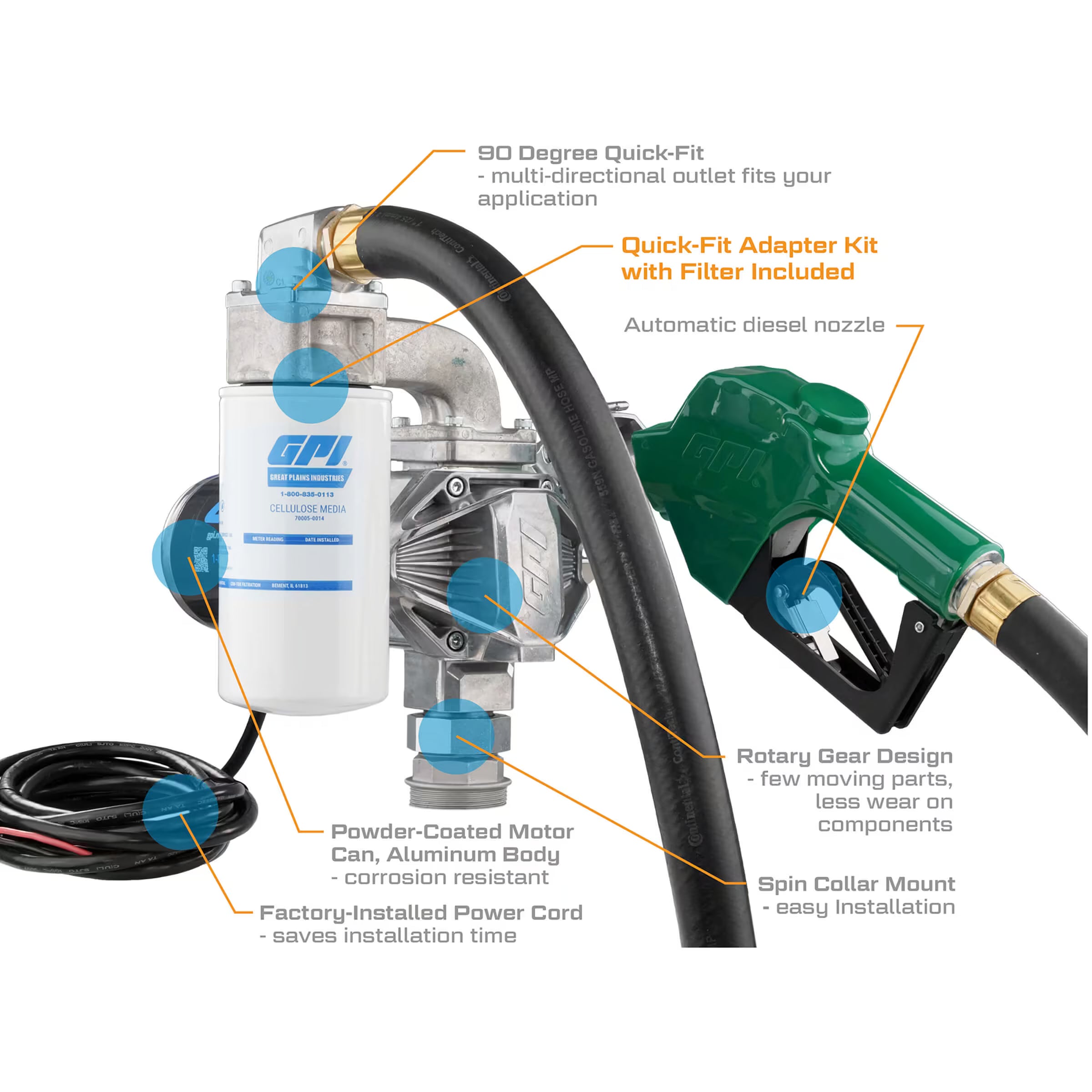20 GPM 12V DC Fuel Transfer Pump with Auto Diesel Nozzle, Filter