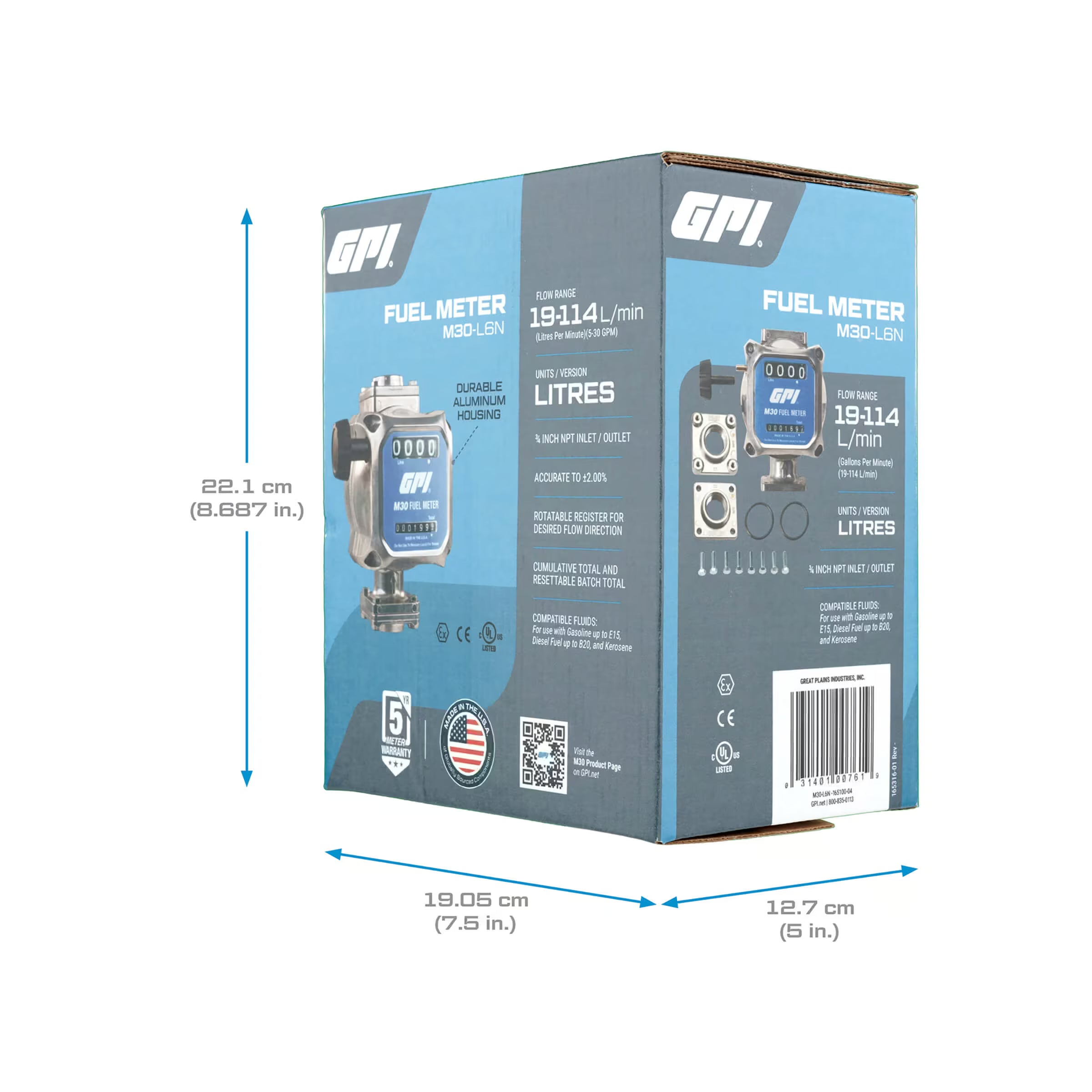 19-114 L/min 2% Mechanical Fuel Meter 3/4 Inch NPT