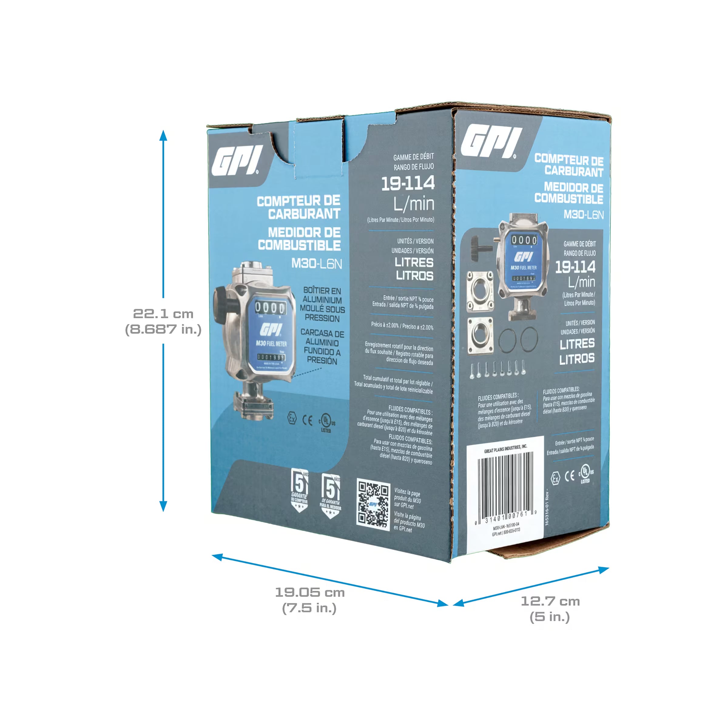 19-114 L/min 2% Mechanical Fuel Meter 3/4 Inch NPT