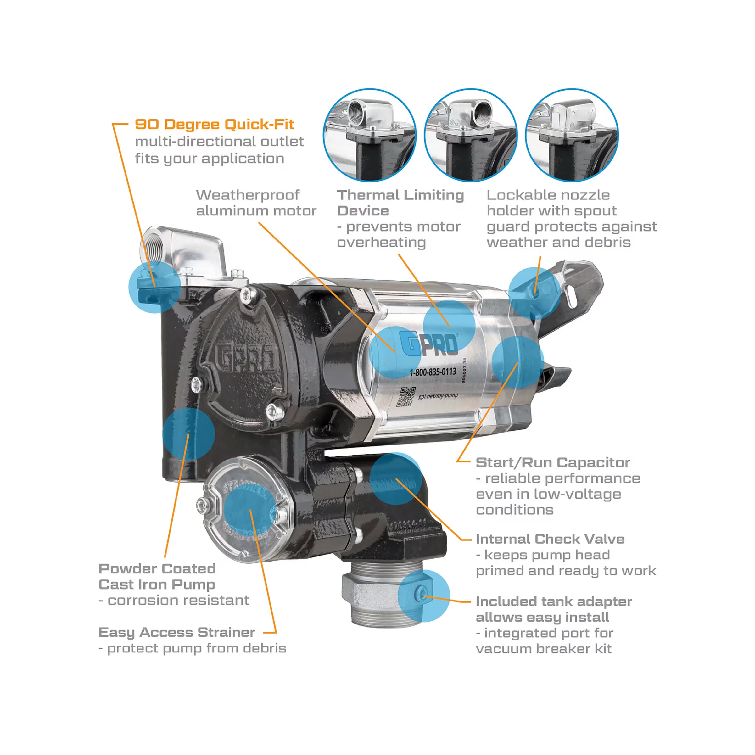 GPRO V-SERIES ATEX-IECEx APPROVED 76 L/min 230V FUEL TRANSFER PUMP