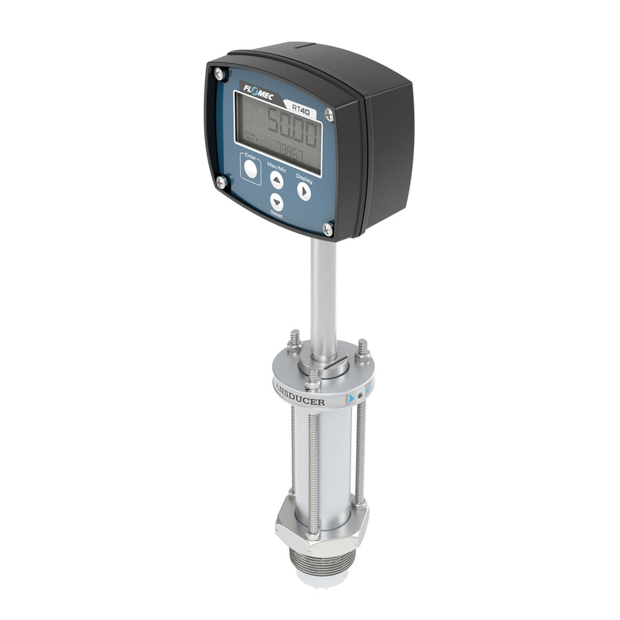 1.5" to 35.4" Paddlewheel Stainless Steel Flow Meter, RT40 Transmitter with Built-In Digital Display
