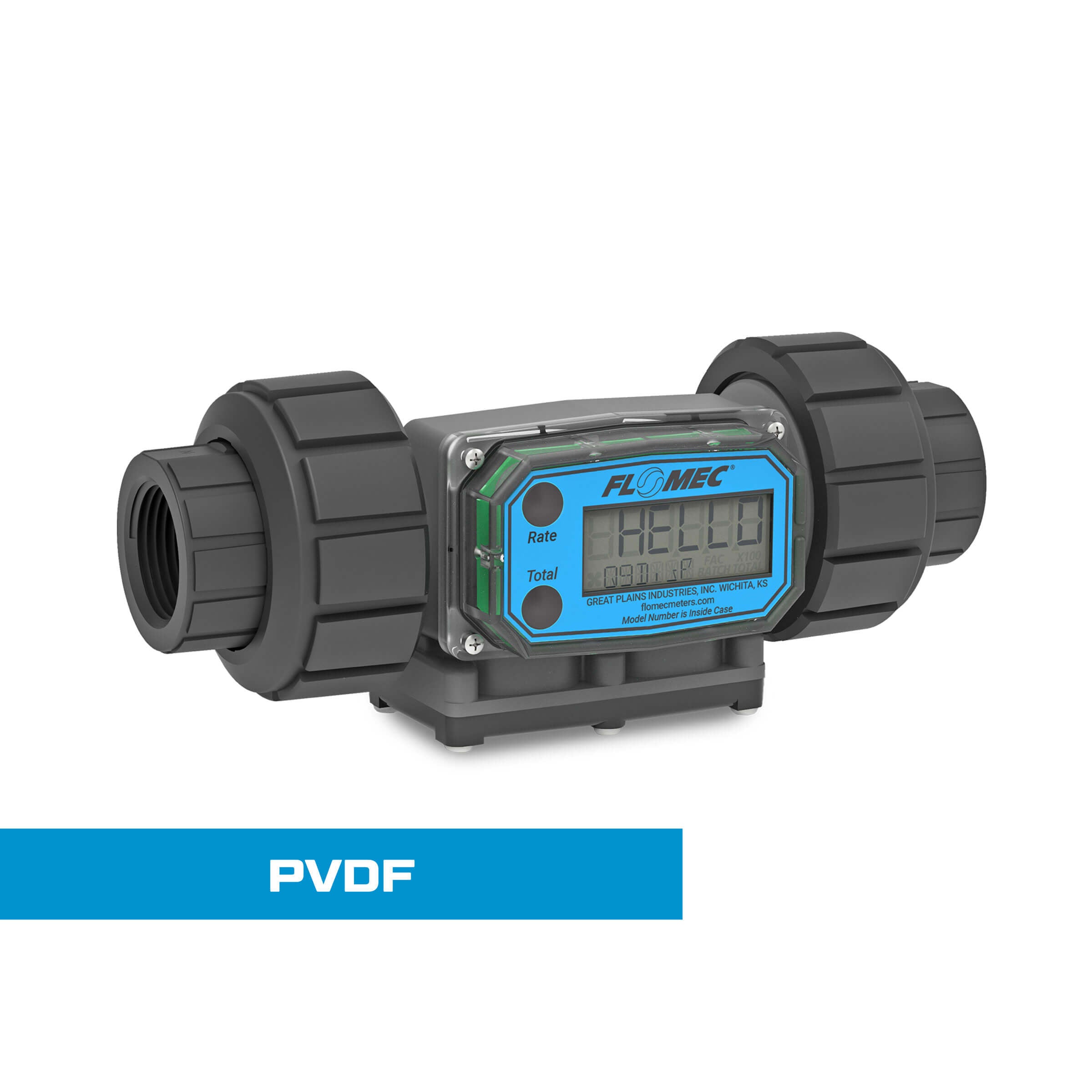 1" Turbine PVDF NPT G2 Flow Meter with Digital Display, Hazardous Area Approved