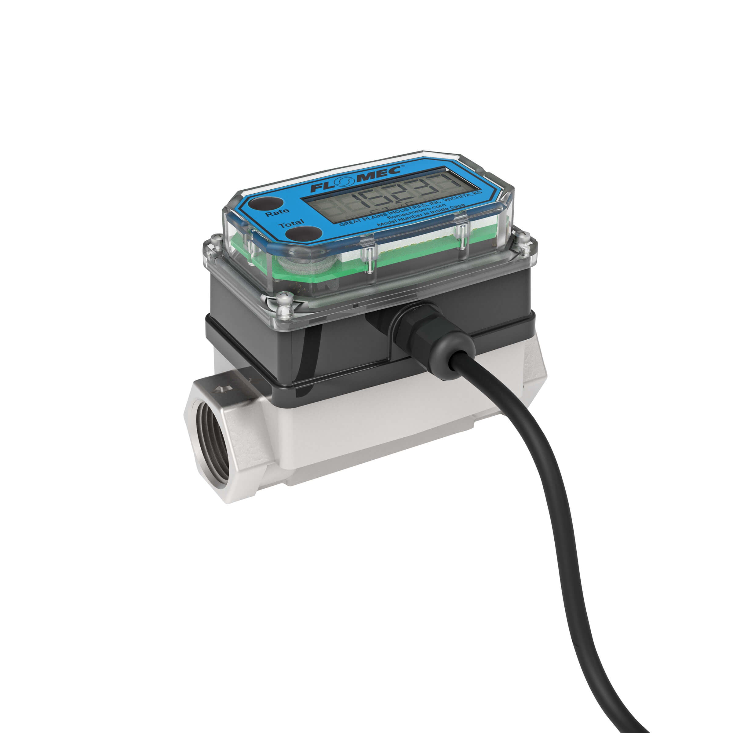 3/4" Turbine Stainless Steel NPT G2 Flow Meter with Digital Display, Transmitter