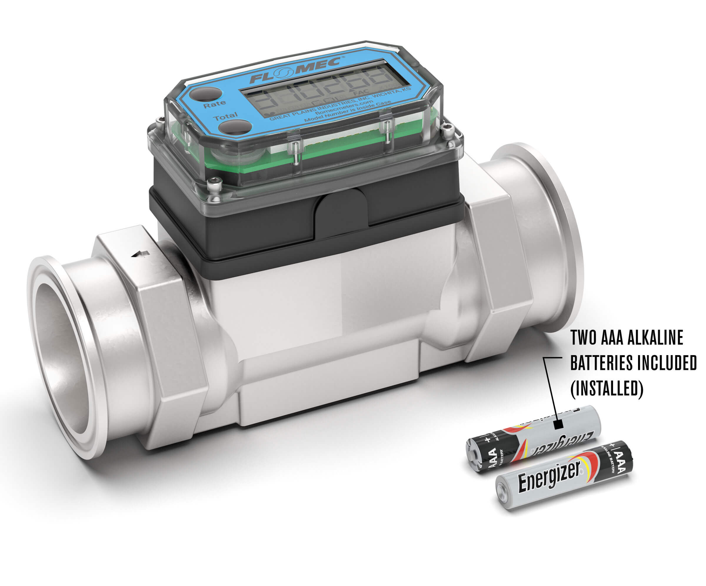 1-1/2" Stainless Steel High-Temperature G2 Flow Meter with Digital Display, Tri-Clamp
