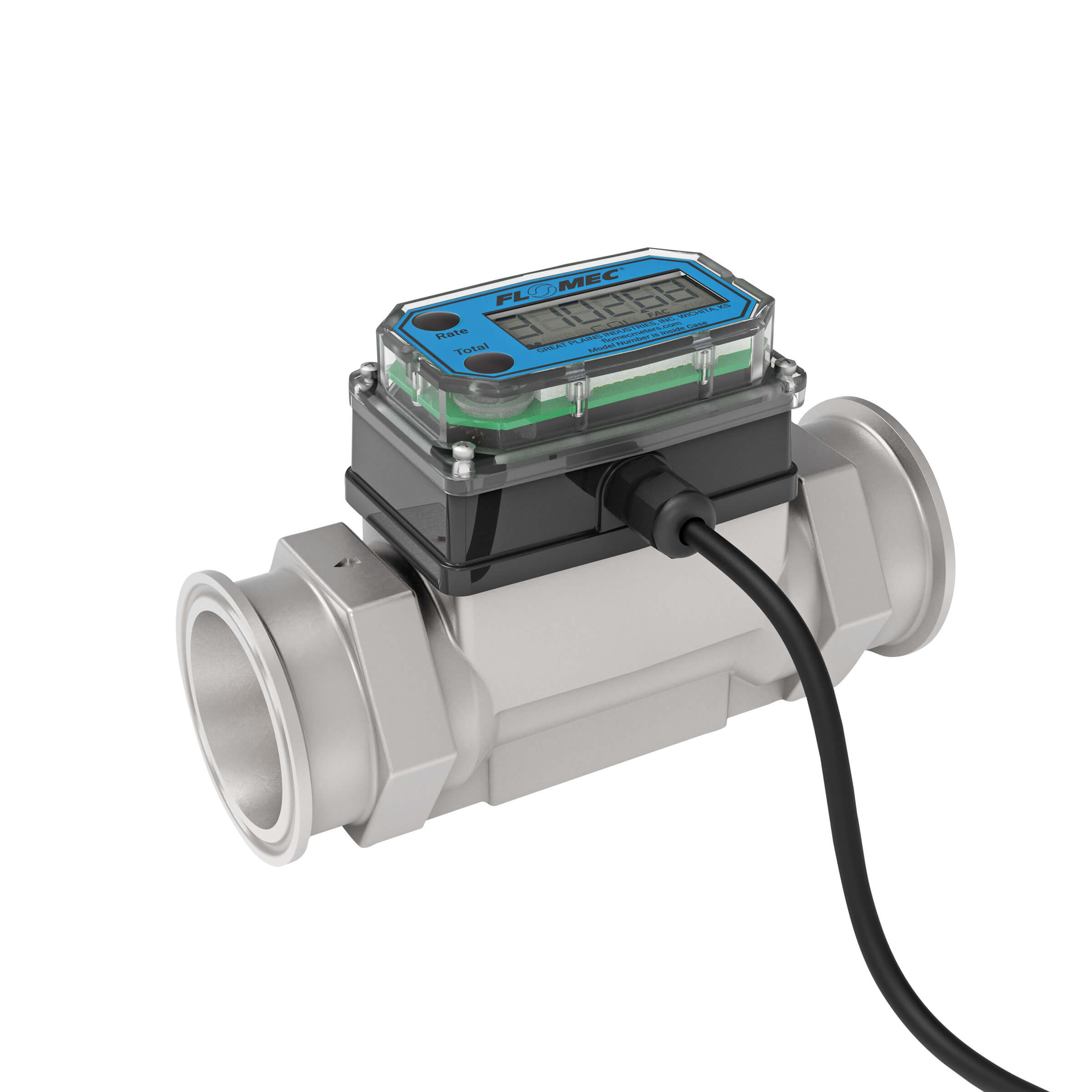 2" Turbine Stainless Steel Tri-Clamp G2 Flow Meter with Digital Display, Transmitter