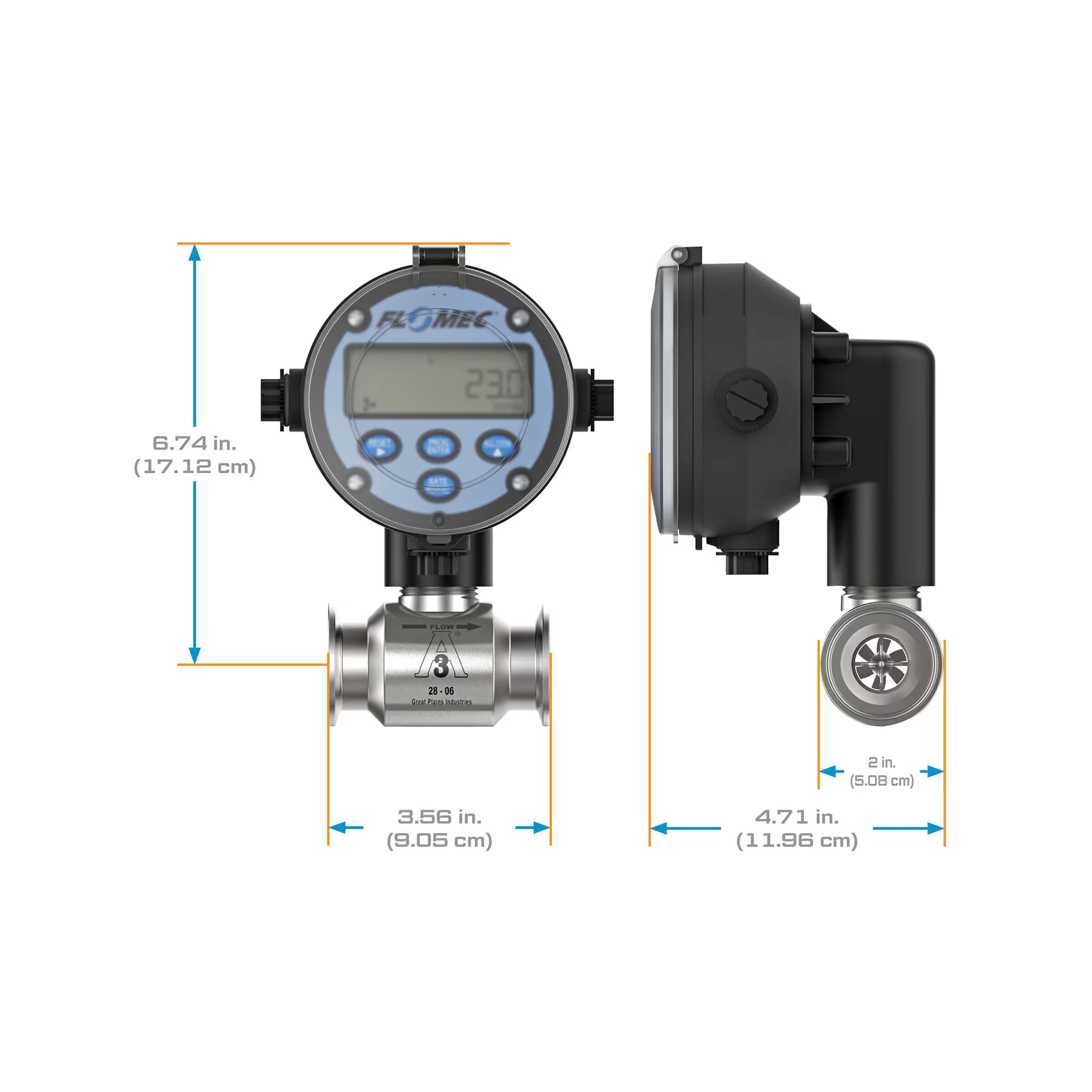 1" Stainless Steel 3A Sanitary G3A Flow Meter with RT14 Transmitter with Built-In Digital Display