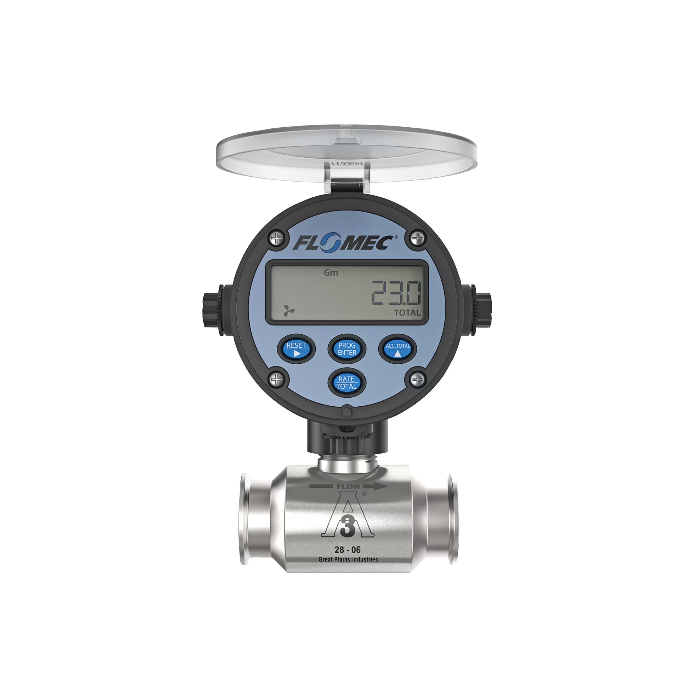 1-1/2" Stainless Steel 3A Sanitary G3A Flow Meter with RT14 Transmitter with Built-In Digital Display