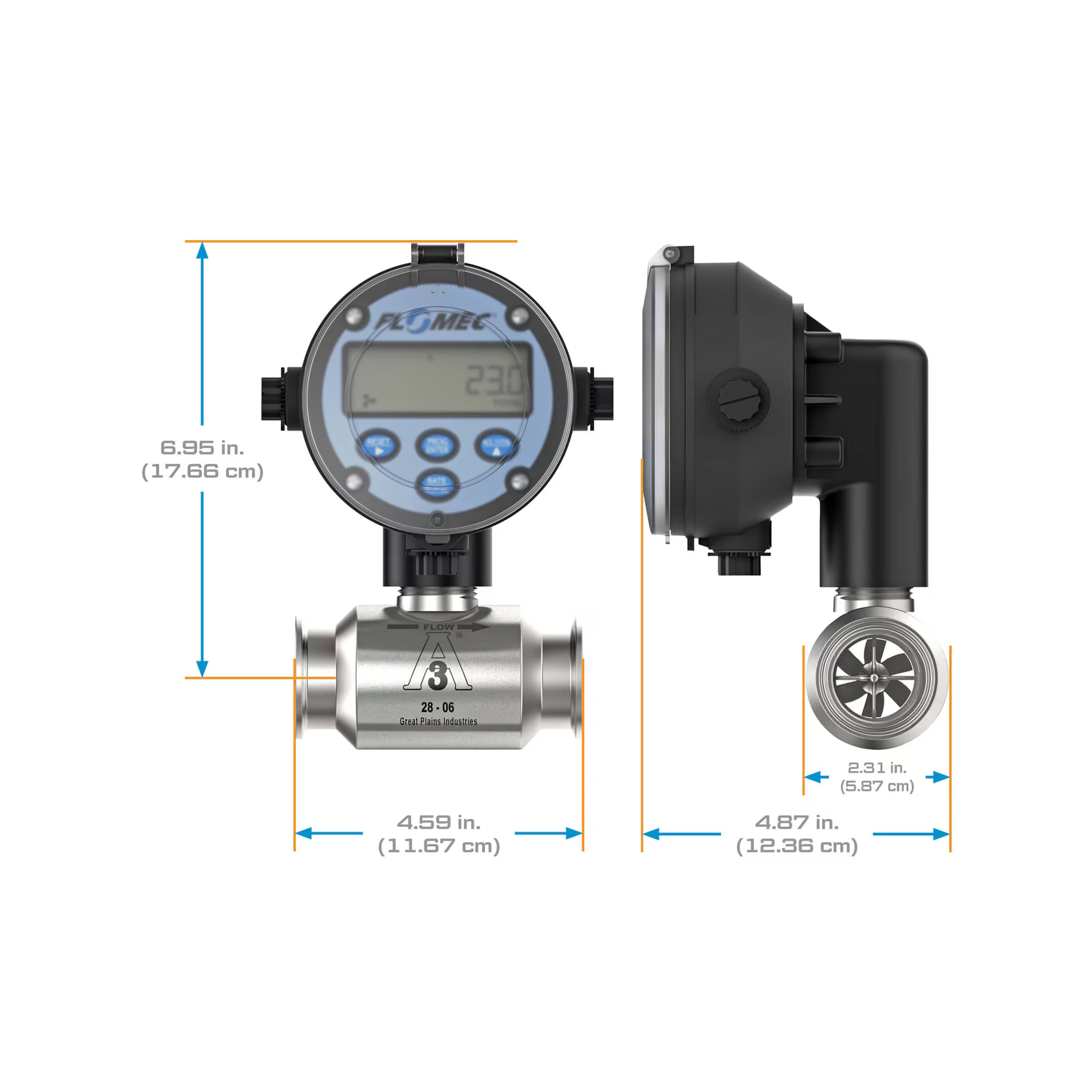 1-1/2" Stainless Steel 3A Sanitary G3A Flow Meter with RT14 Transmitter with Built-In Digital Display