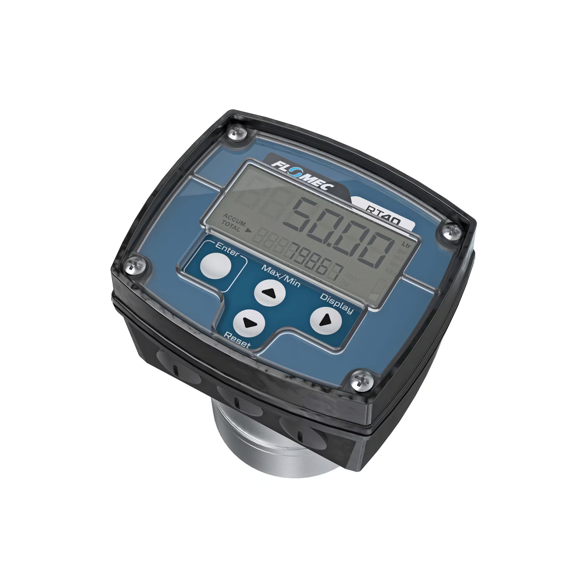 1/8" Oval Gear Aluminum NPT Flow Meter, RT40 Transmitter with Built-In Digital Display