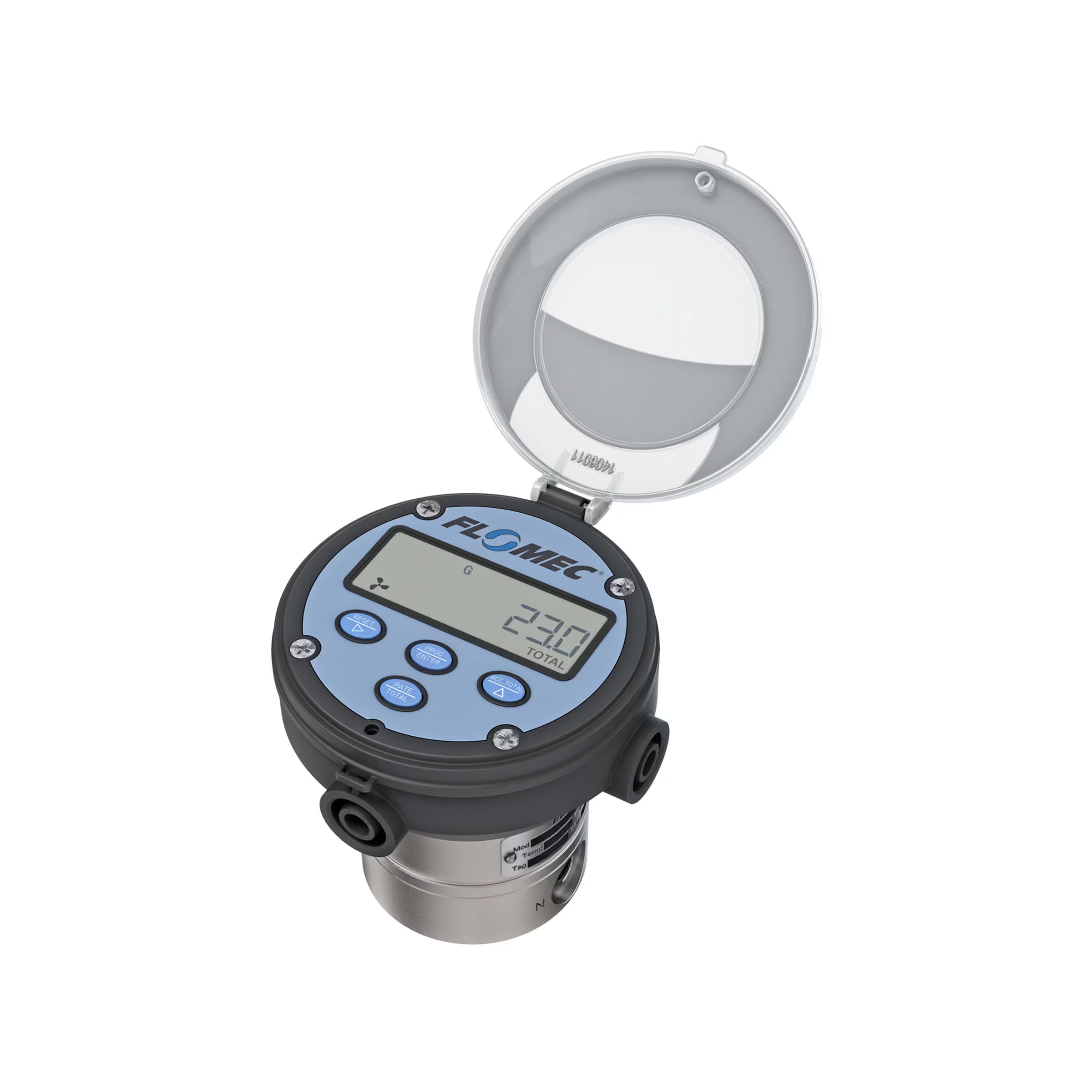 1/8" Oval Gear Stainless Steel NPT Flow Meter, RT14 Transmitter with Built-In Digital Display