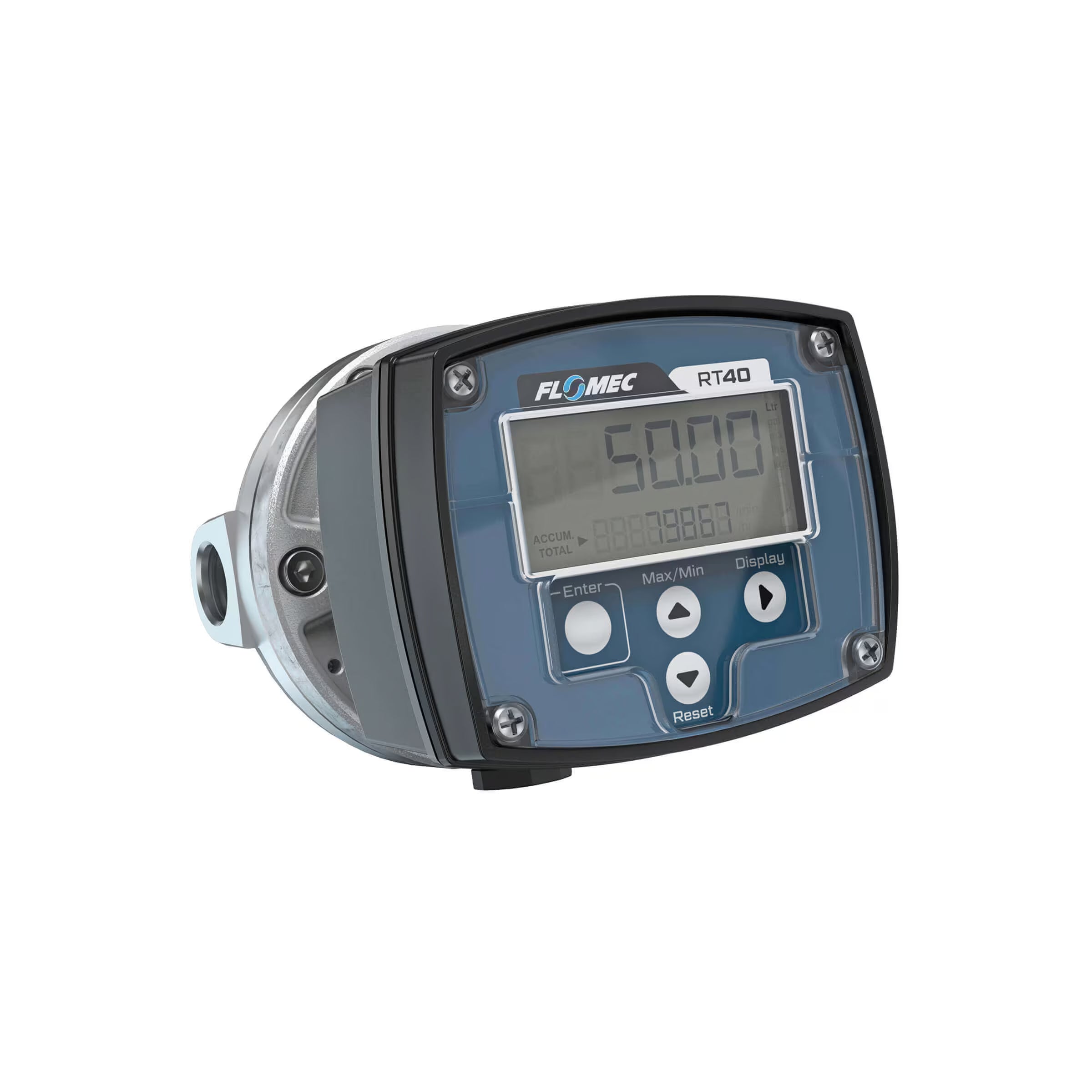 1/2" Oval Gear Aluminum NPT Flow Meter, RT40 Transmitter with Built-In Digital Display