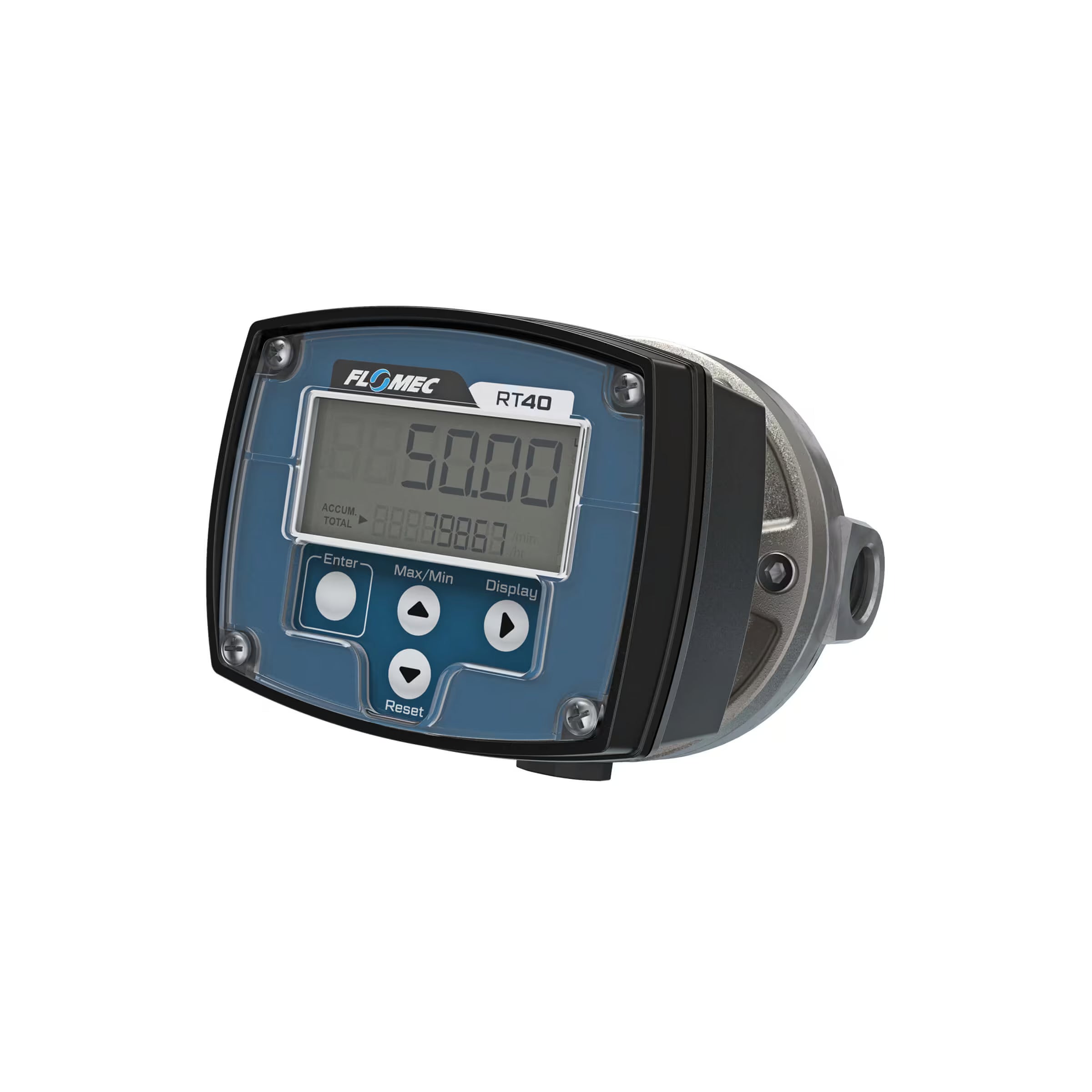 1/2" Oval Gear Stainless Steel NPT Flow Meter, RT40 Transmitter with Built-In Digital Display