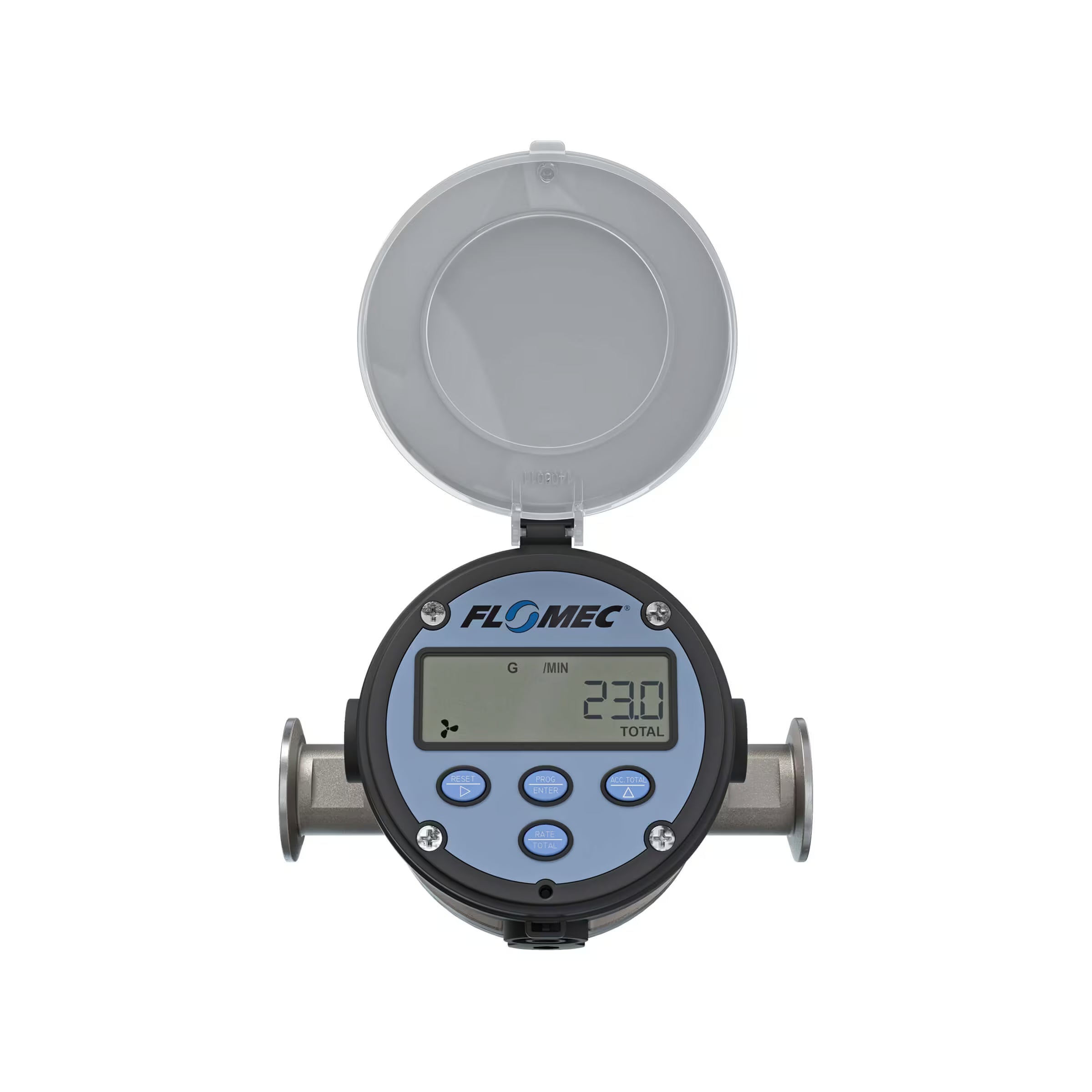 1/2" Oval Gear Stainless Steel Tri-Clamp Flow Meter, RT14 Transmitter with Built-In Digital Display