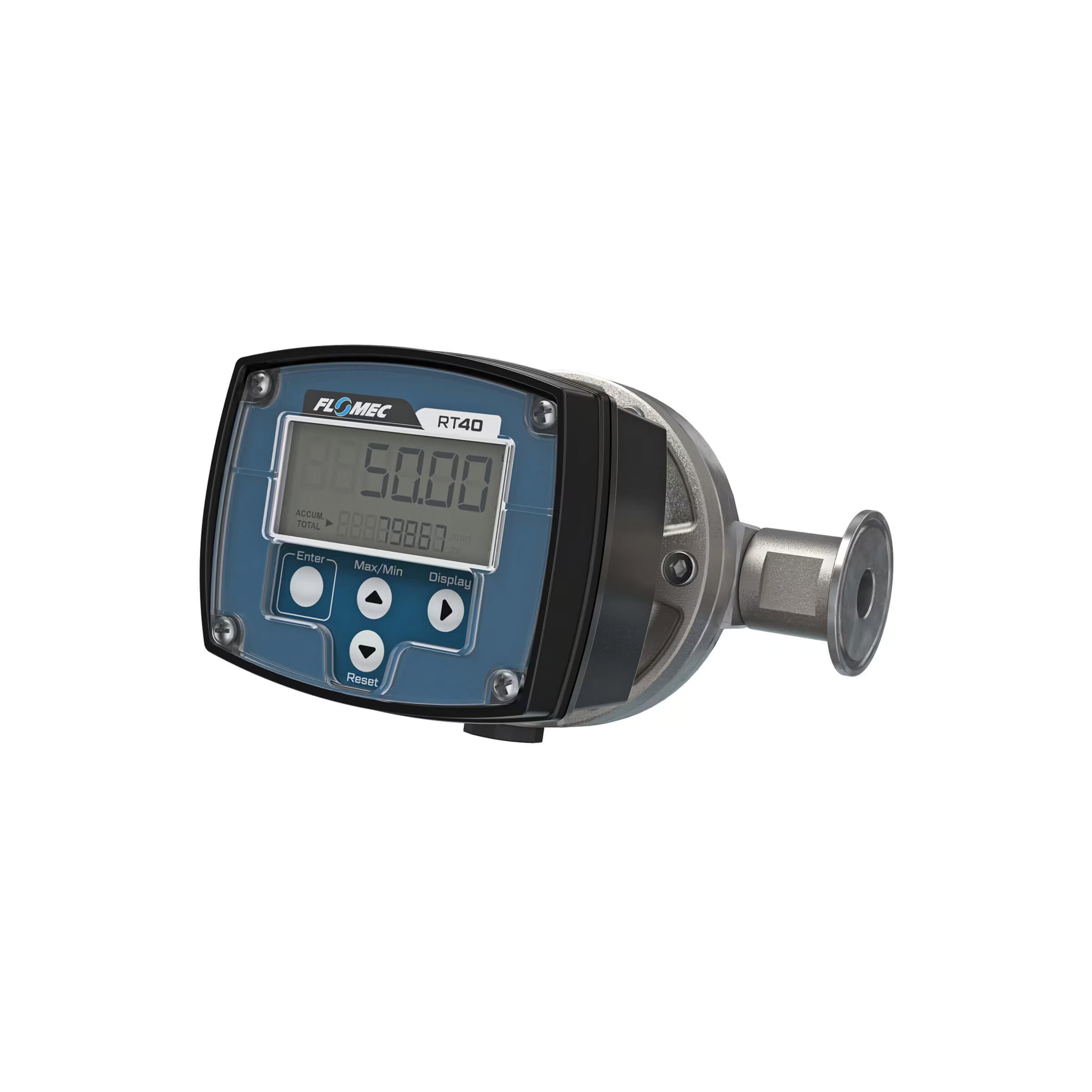1/2" Oval Gear Stainless Steel Tri-Clamp Flow Meter, RT40 Transmitter with Built-In Digital Display