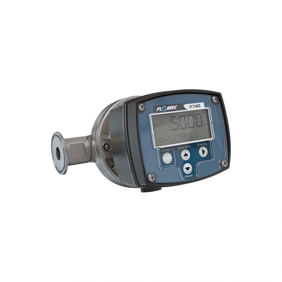 1/2" Oval Gear Stainless Steel Tri-Clamp Flow Meter, RT40 Transmitter with Built-In Digital Display