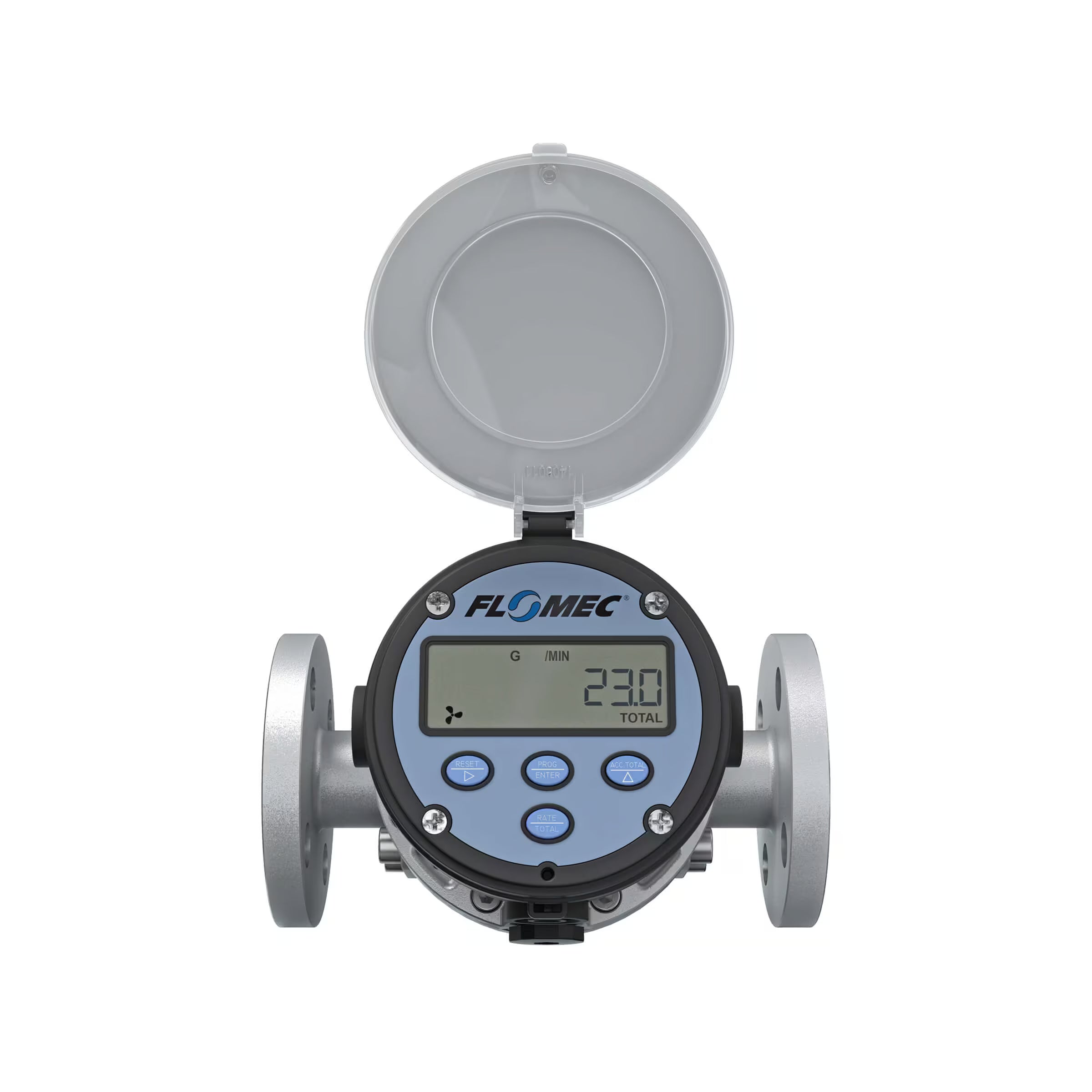 1" Oval Gear Aluminum #150 ANSI Flange Flow Meter, RT14 Transmitter with Built-In Digital Display
