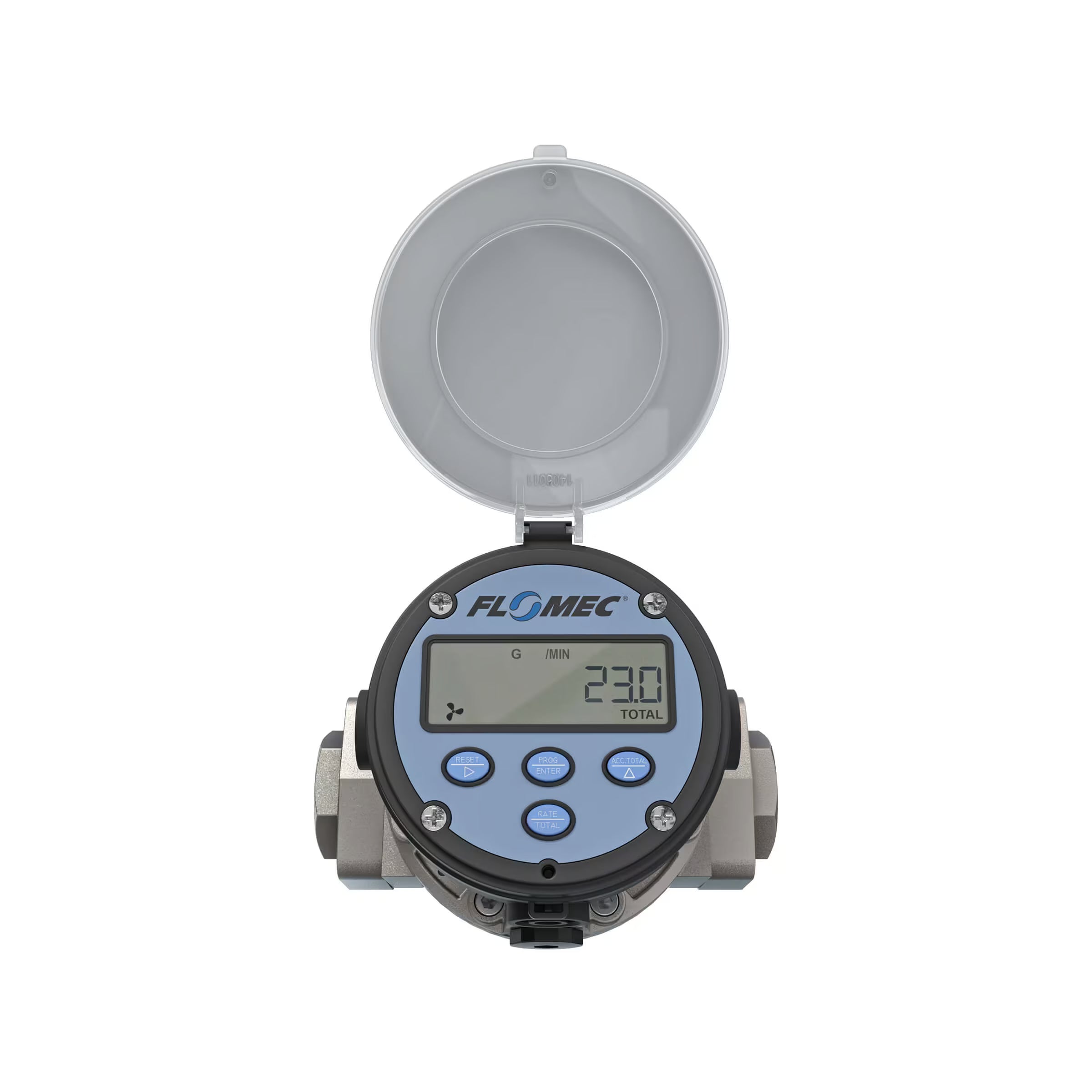 1" Oval Gear Stainless Steel NPT Flow Meter, RT14 Transmitter with Built-In Digital Display