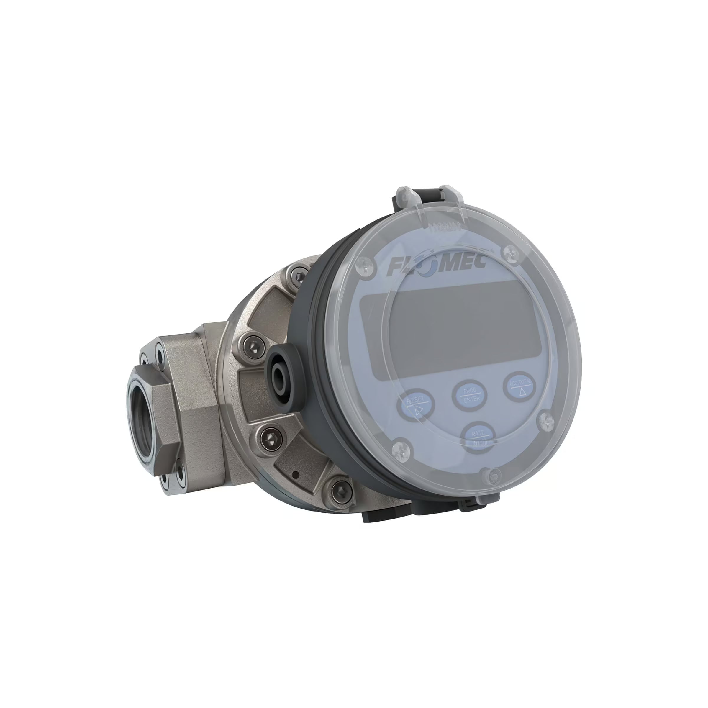 1" Oval Gear Stainless Steel NPT Flow Meter, RT14 Transmitter with Built-In Digital Display