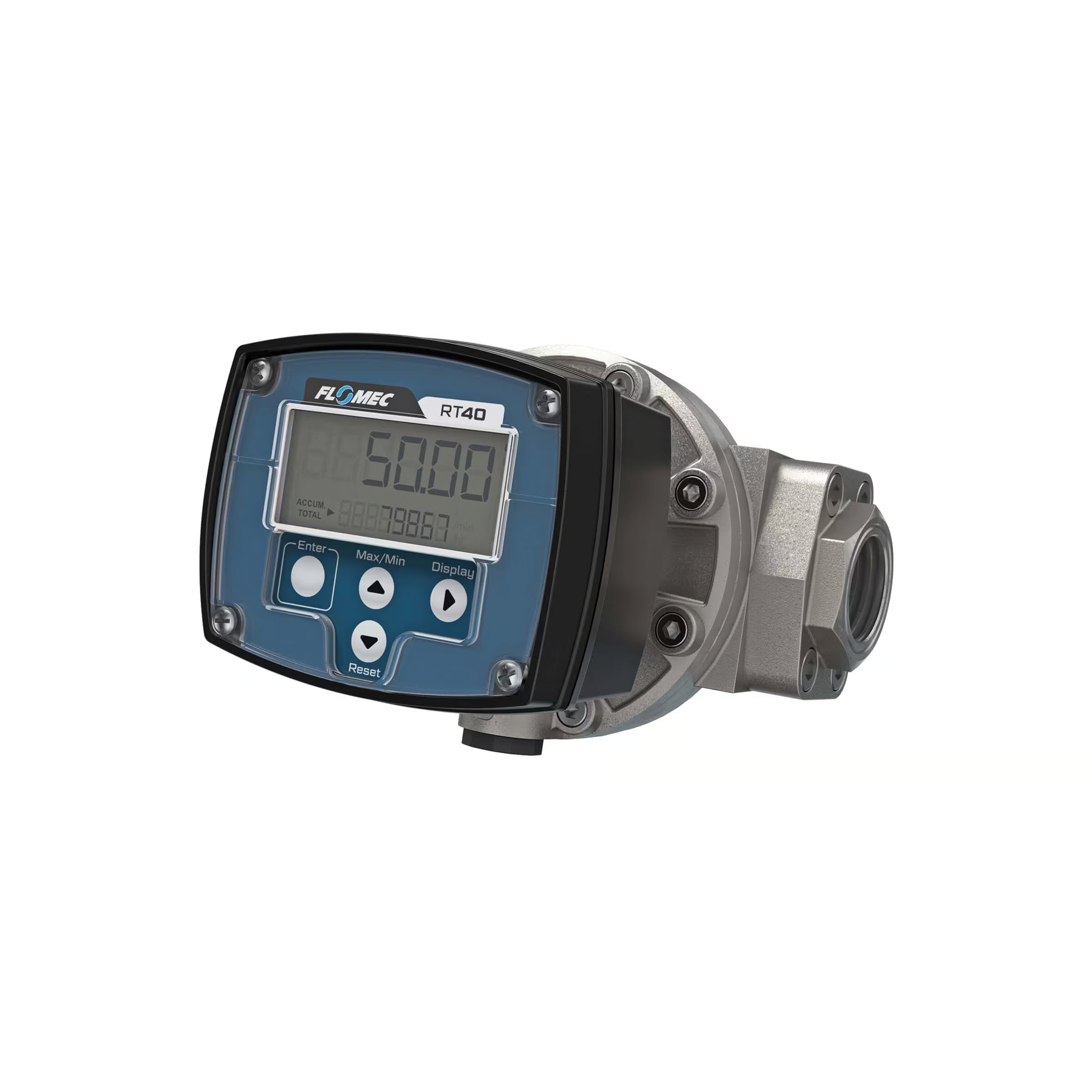 1" Oval Gear Stainless Steel NPT Flow Meter, RT40 Transmitter with Built-In Digital Display