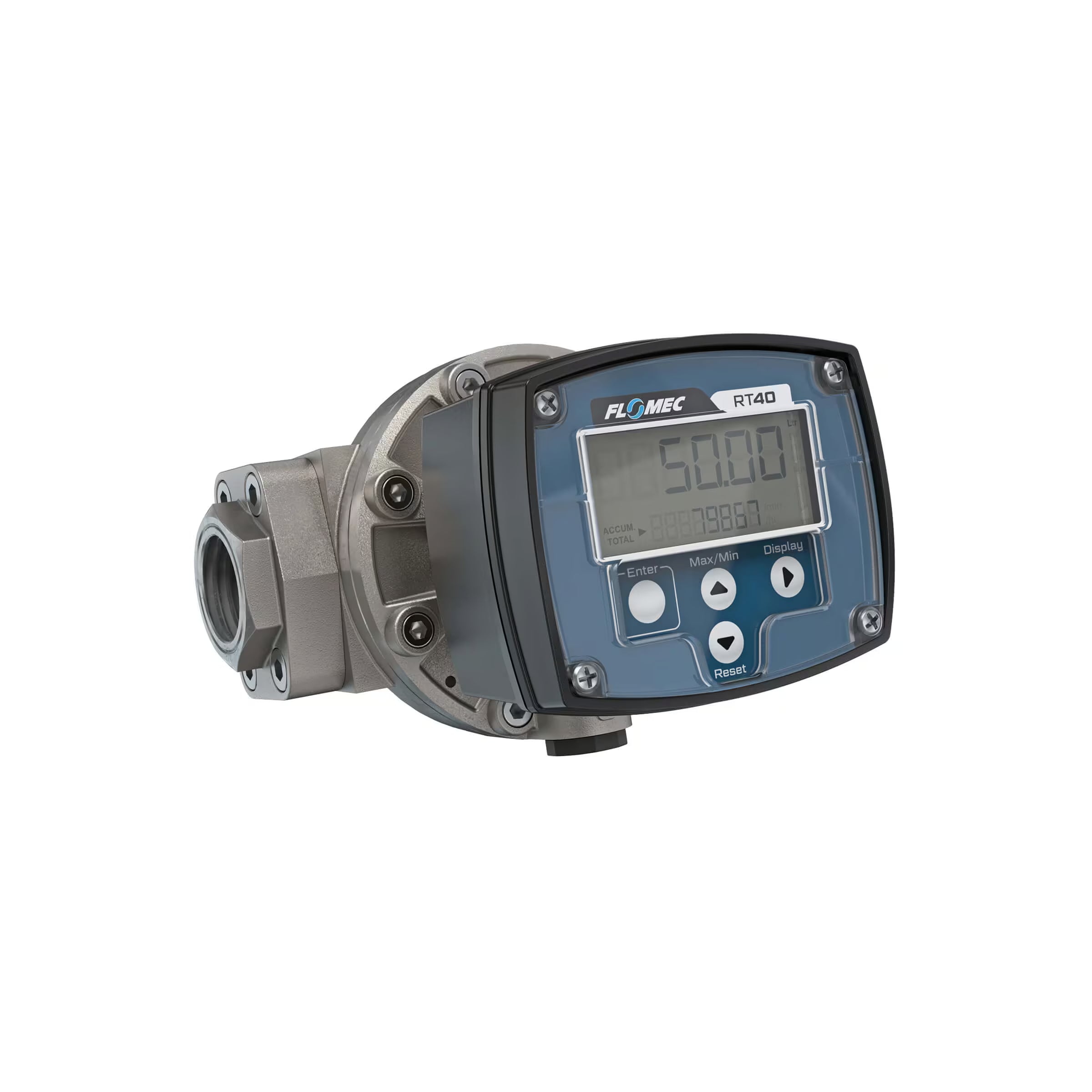 1" Oval Gear Stainless Steel NPT Flow Meter, RT40 Transmitter with Built-In Digital Display