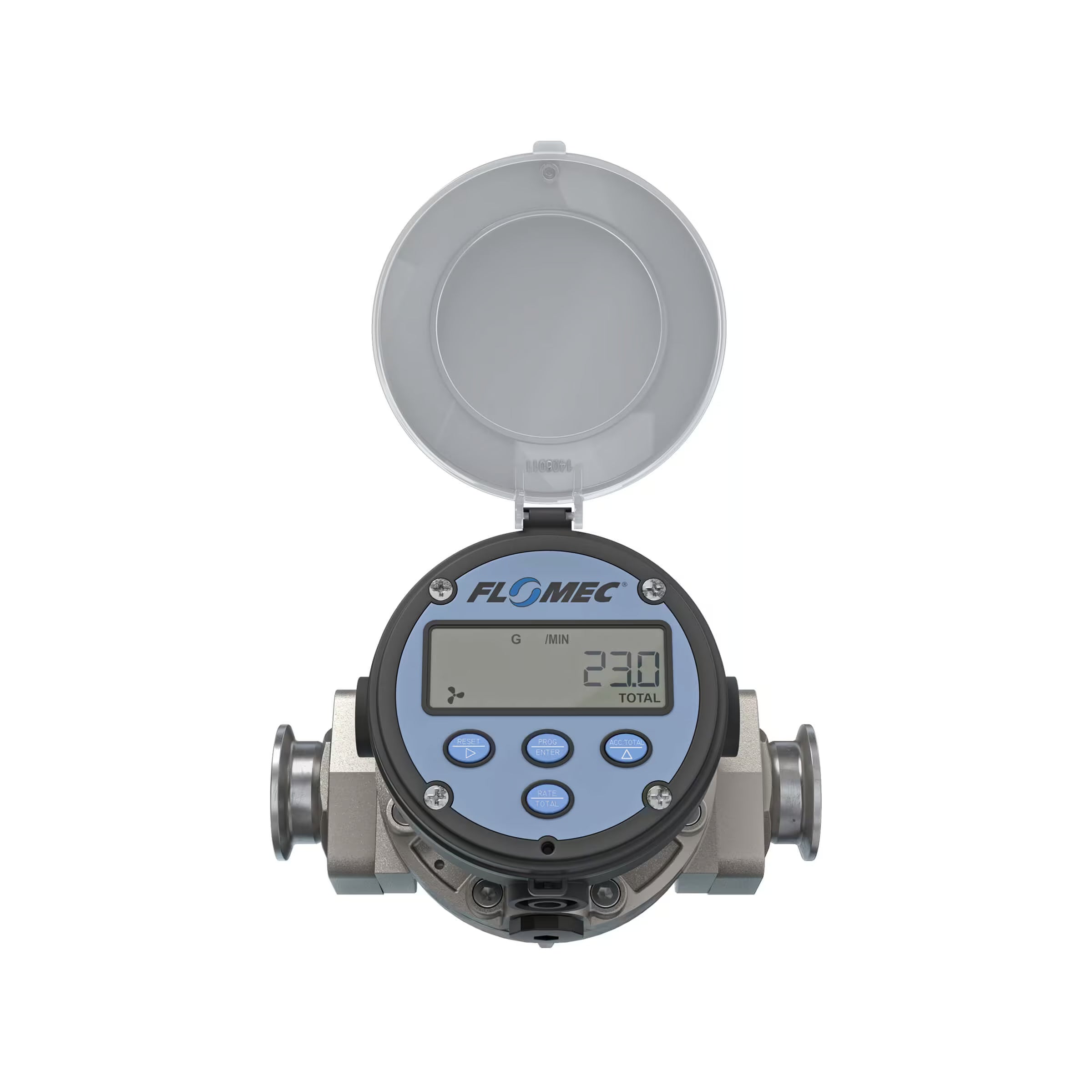 1" Oval Gear Stainless Steel Tri-Clamp Flow Meter, RT14 Transmitter with Built-In Digital Display