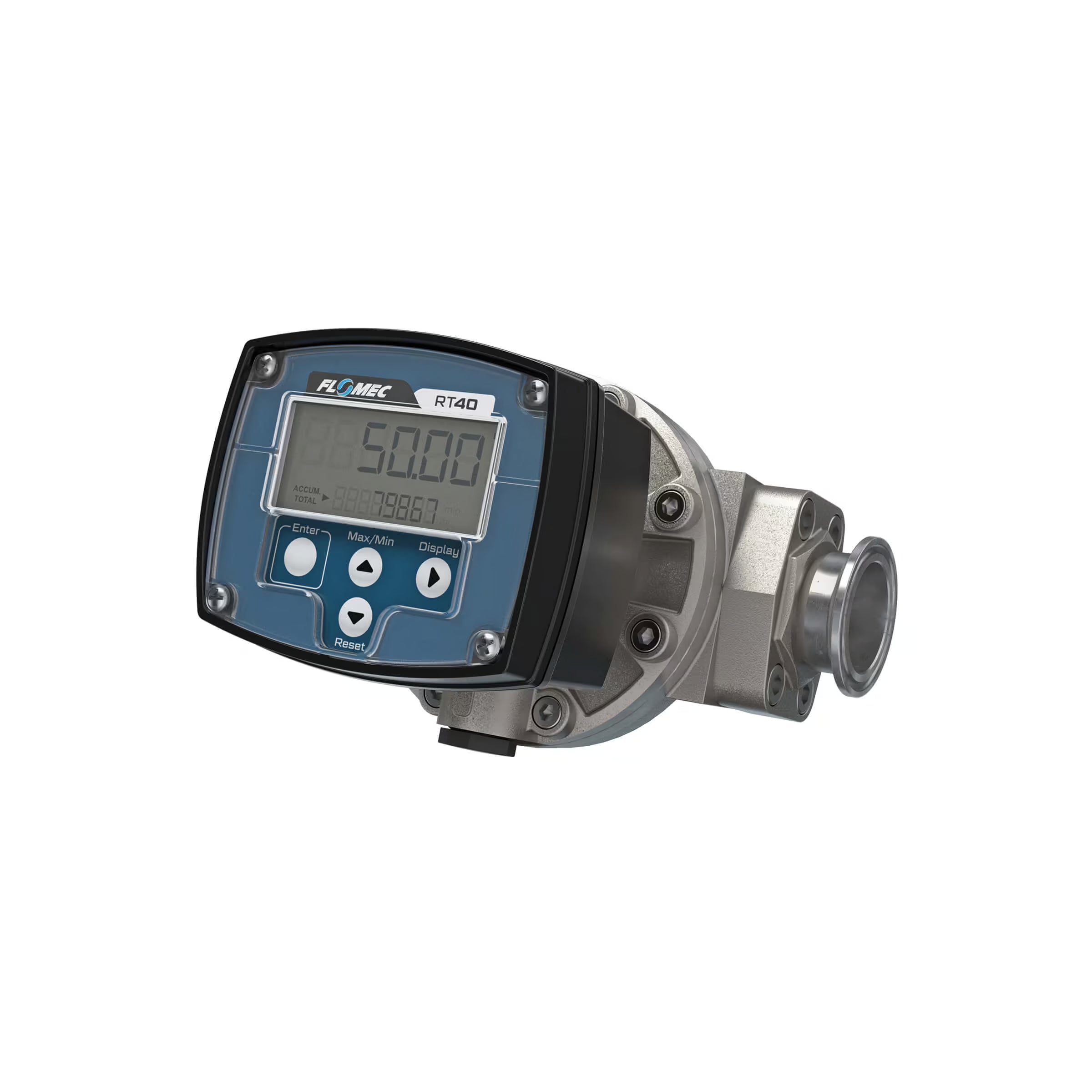 1" Oval Gear Stainless Steel Tri-Clamp Flow Meter, RT40 Transmitter with Built-In Digital Display