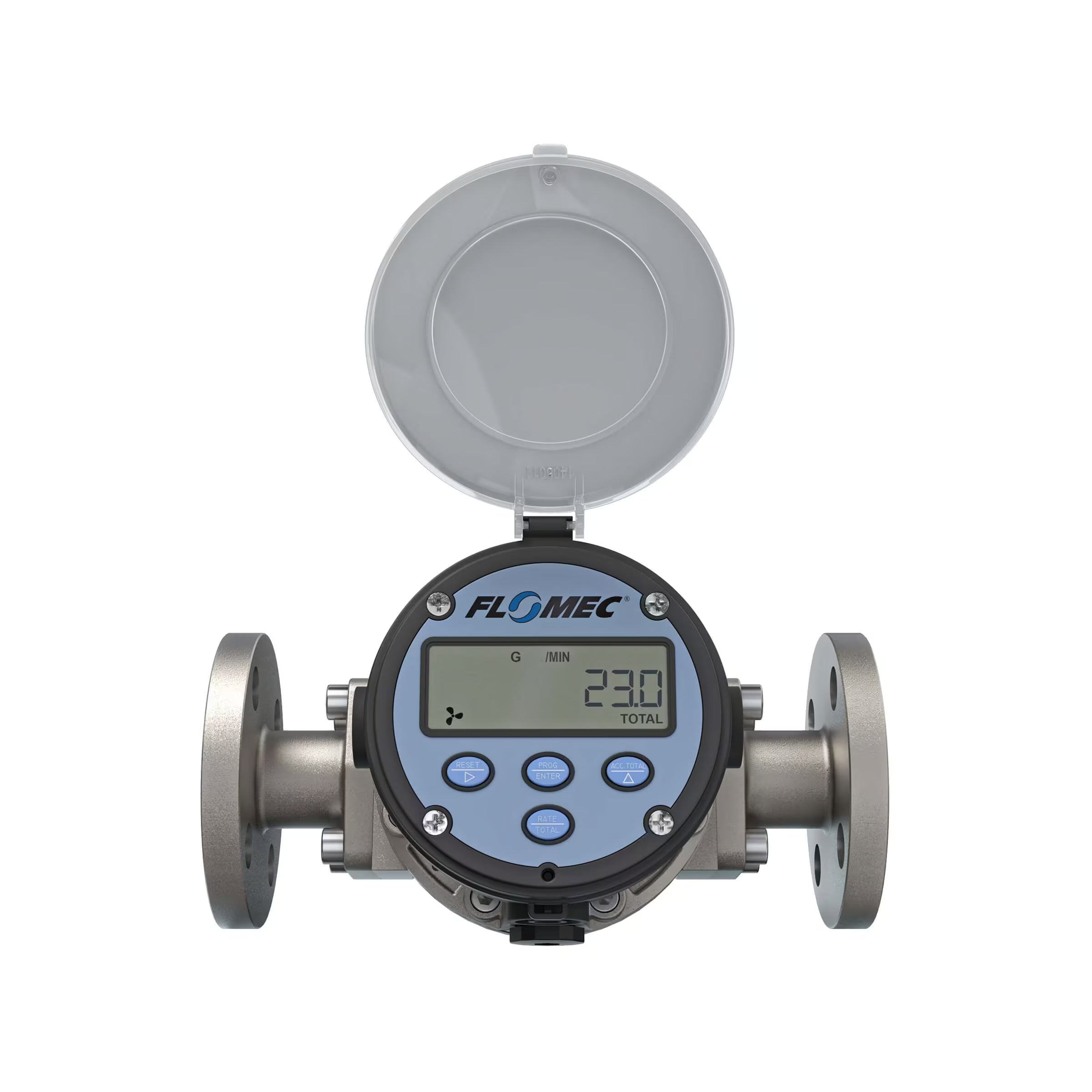 1" Oval Gear Stainless Steel #150 ANSI Flange Flow Meter, RT14 Transmitter with Built-In Digital Display