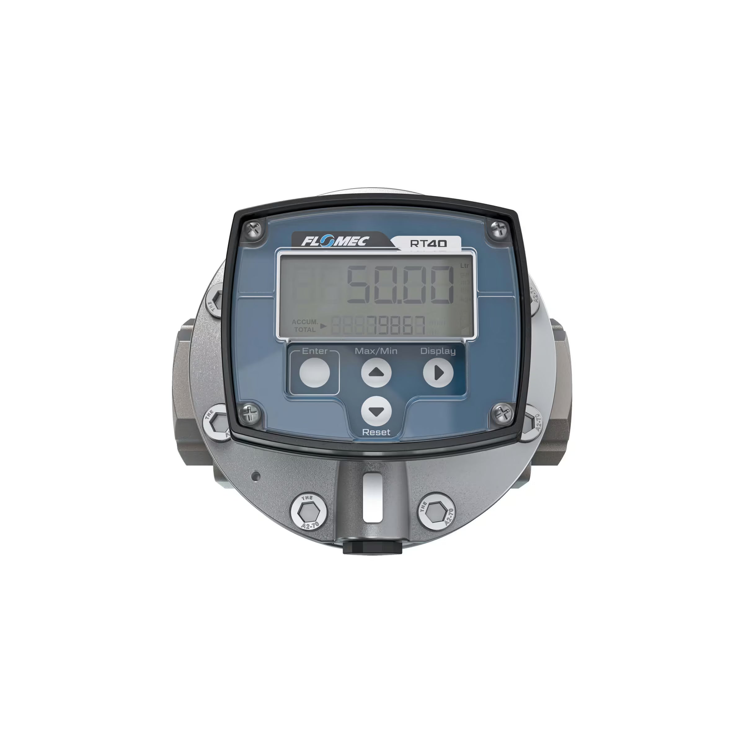 1-1/2" Oval Gear Aluminum NPT Flow Meter, RT40 Transmitter with Built-In Digital Display