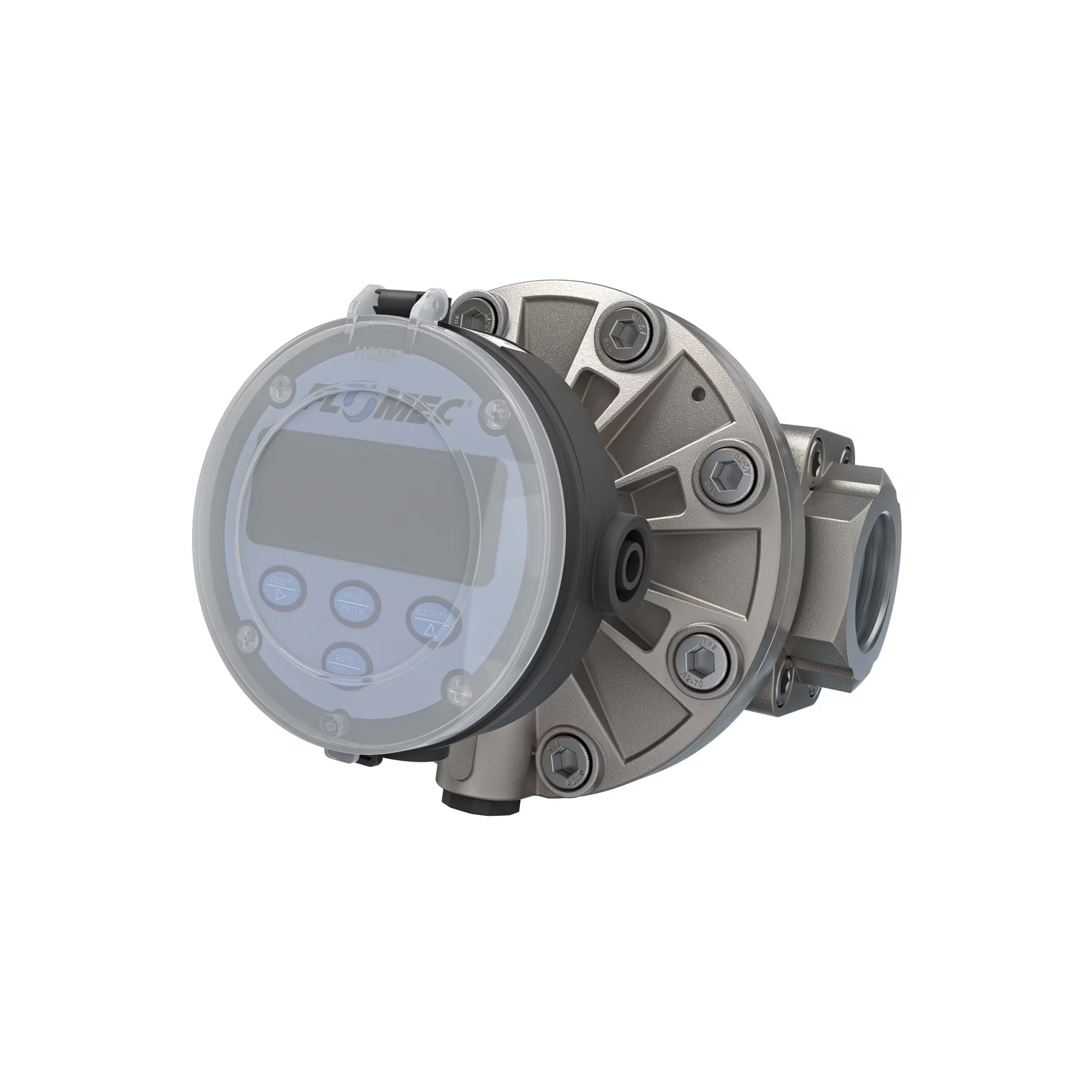 1-1/2" Oval Gear Stainless Steel NPT Flow Meter, RT14 Transmitter with Built-In Digital Display