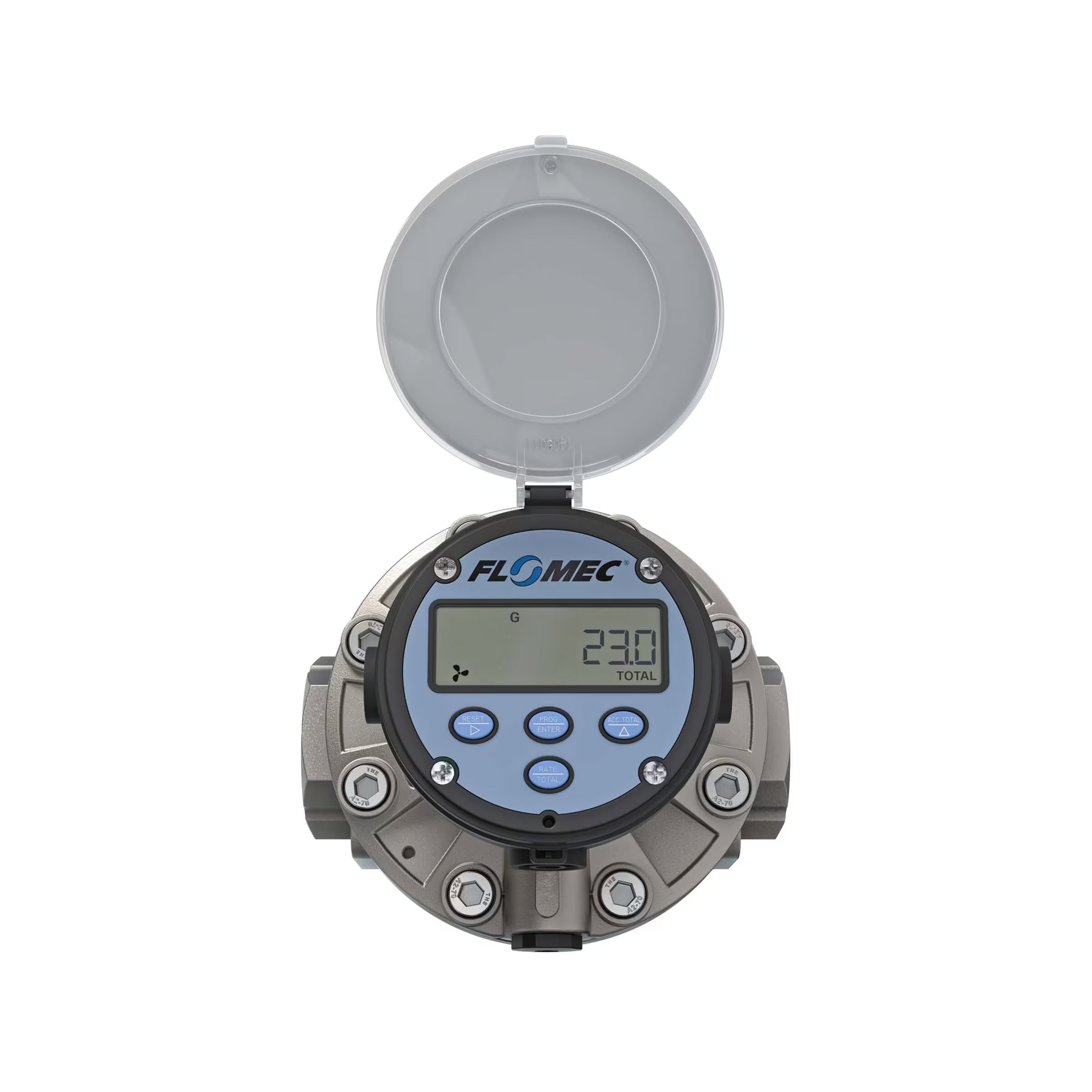 1-1/2" Oval Gear Stainless Steel NPT Flow Meter, RT14 Transmitter with Built-In Digital Display