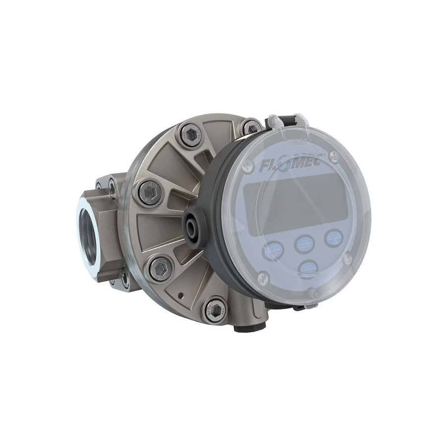 1-1/2" Oval Gear Stainless Steel NPT Flow Meter, RT14 Transmitter with Built-In Digital Display