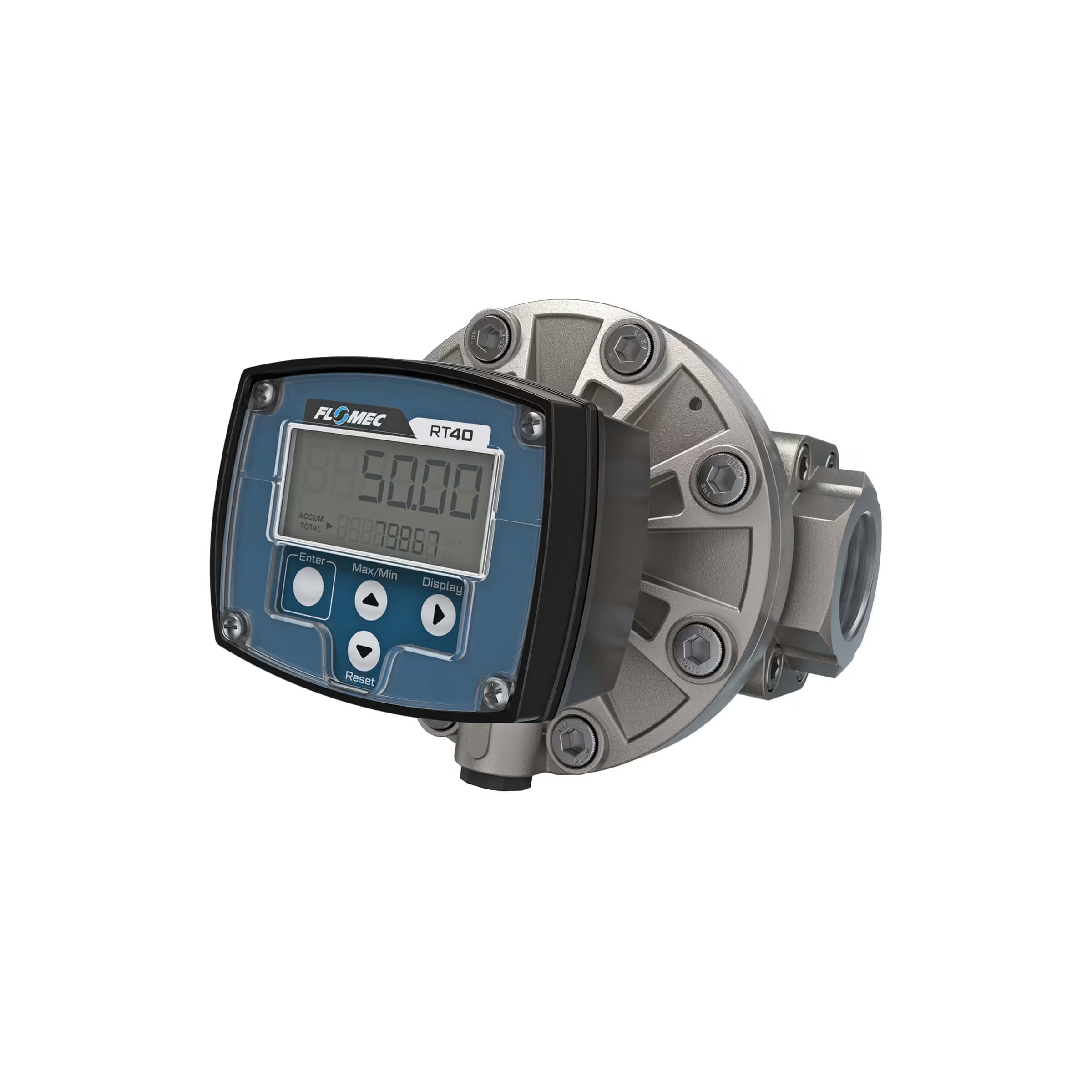 1-1/2" Oval Gear Stainless Steel NPT Flow Meter, RT40 Transmitter with Built-In Digital Display