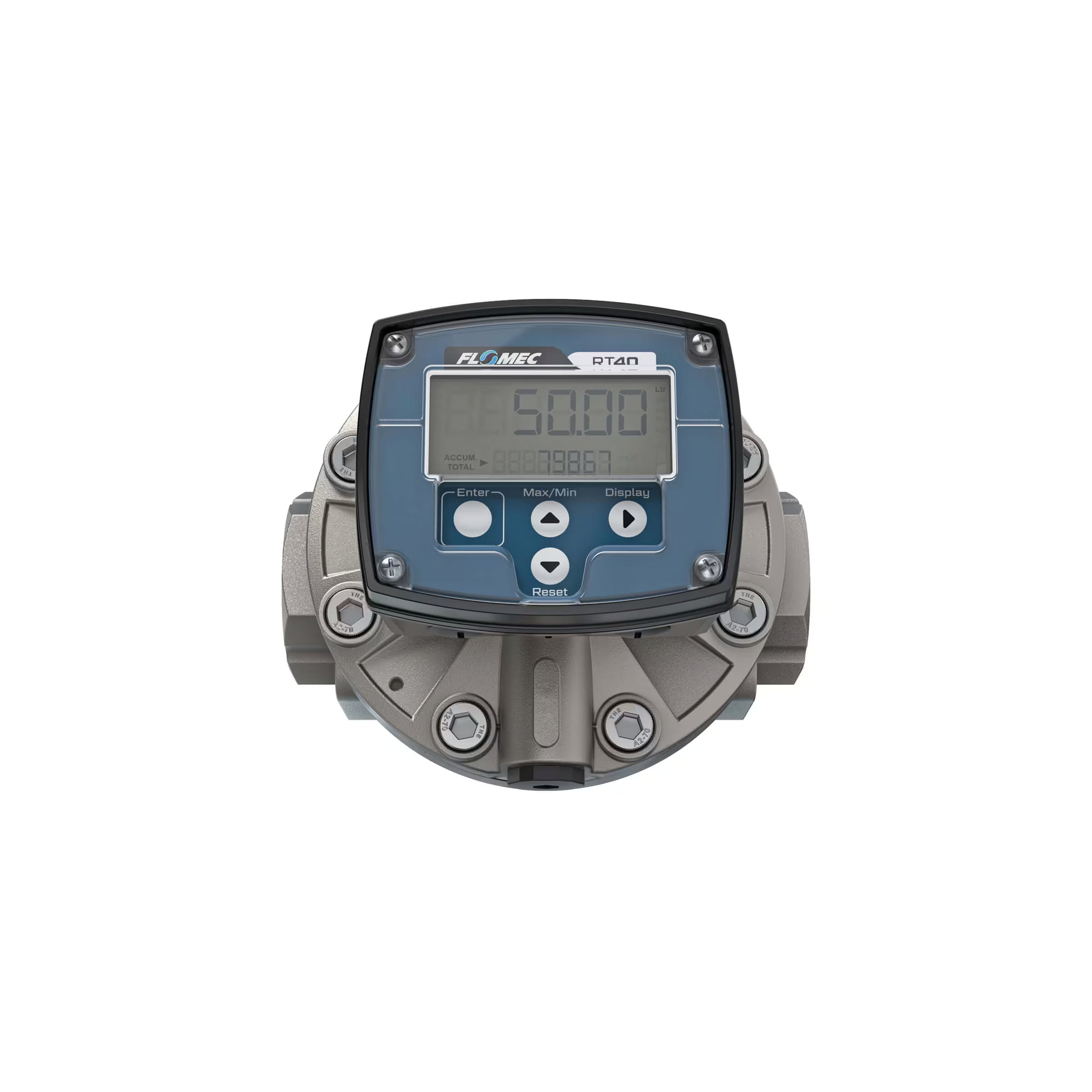 1-1/2" Oval Gear Stainless Steel NPT Flow Meter, RT40 Transmitter with Built-In Digital Display