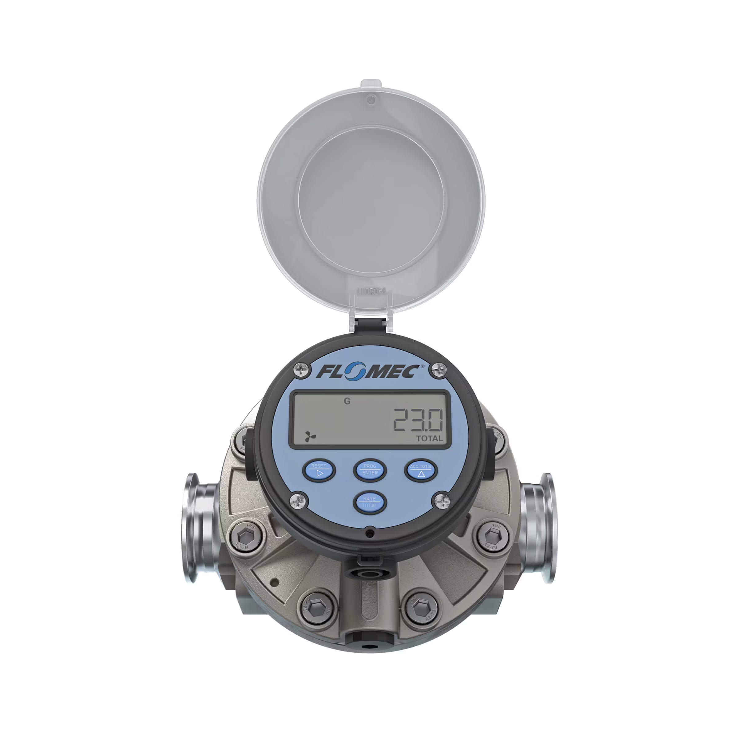 1-1/2" Oval Gear Stainless Steel Tri-Clamp Flow Meter, RT14 Transmitter with Built-In Digital Display