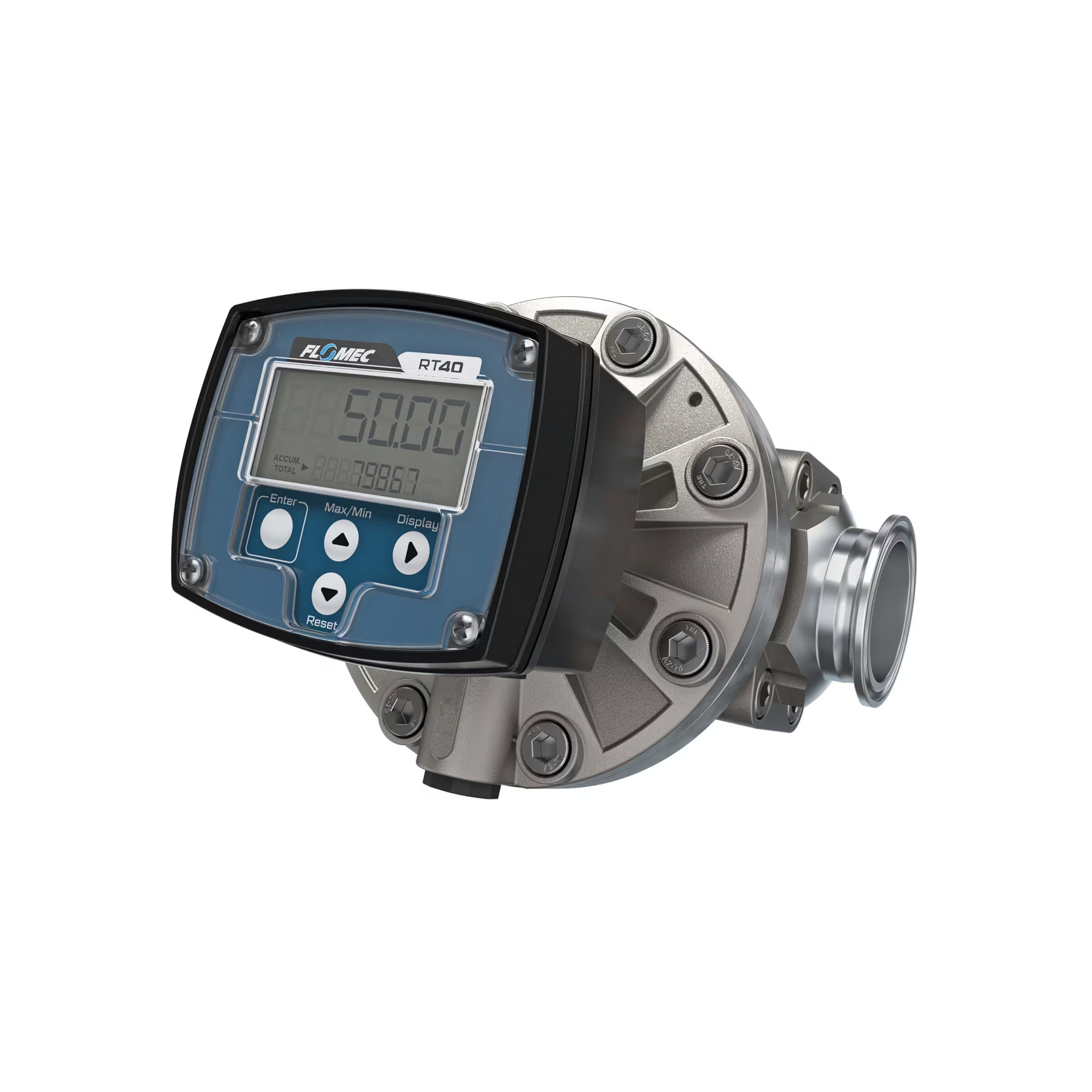 1-1/2" Oval Gear Stainless Steel Tri-Clamp Flow Meter, RT40 Transmitter with Built-In Digital Display