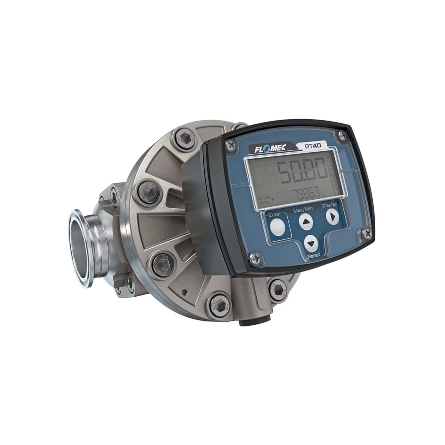 1-1/2" Oval Gear Stainless Steel Tri-Clamp Flow Meter, RT40 Transmitter with Built-In Digital Display