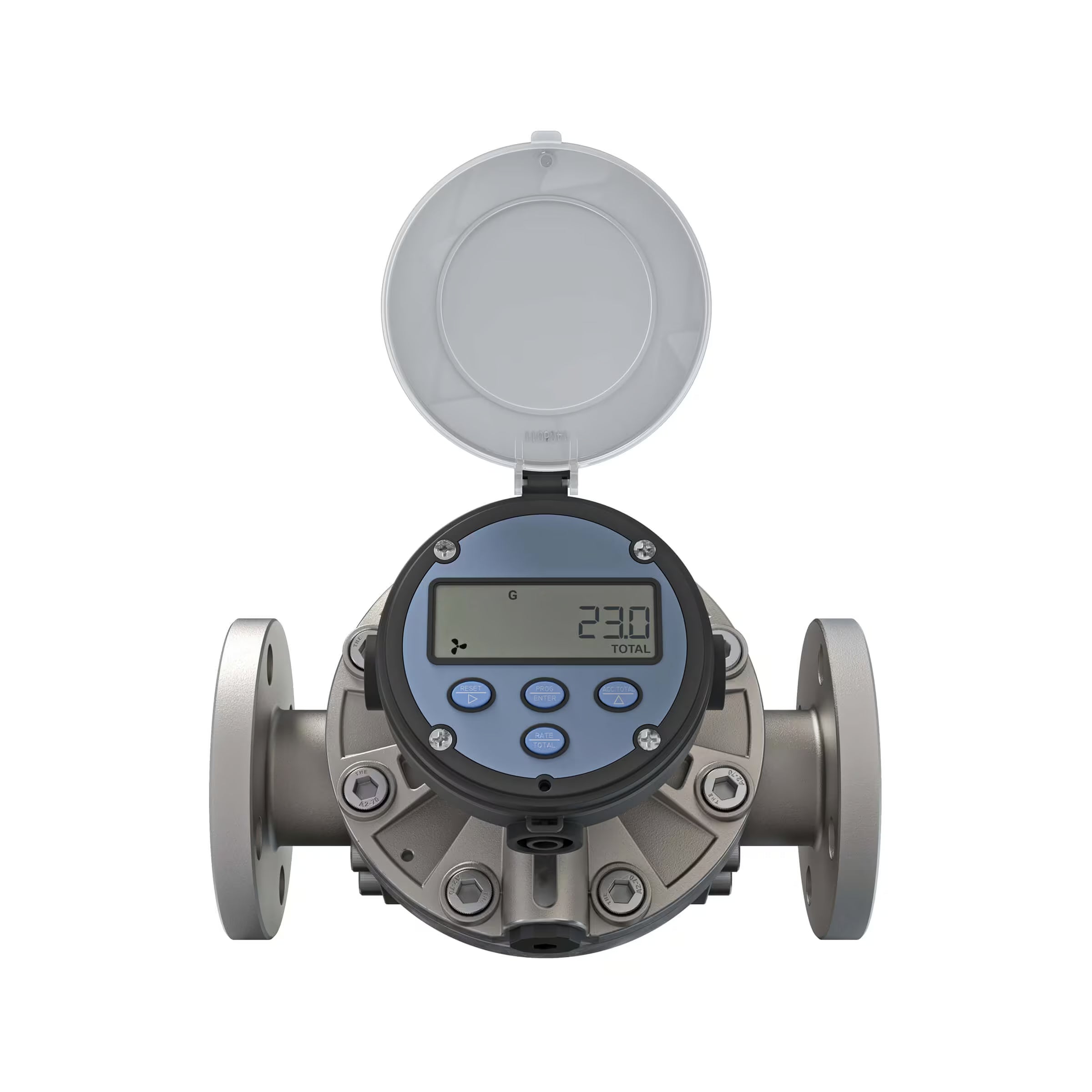 1-1/2" Oval Gear Stainless Steel #150 ANSI Flange Flow Meter, RT14 Transmitter with Built-In Digital Display