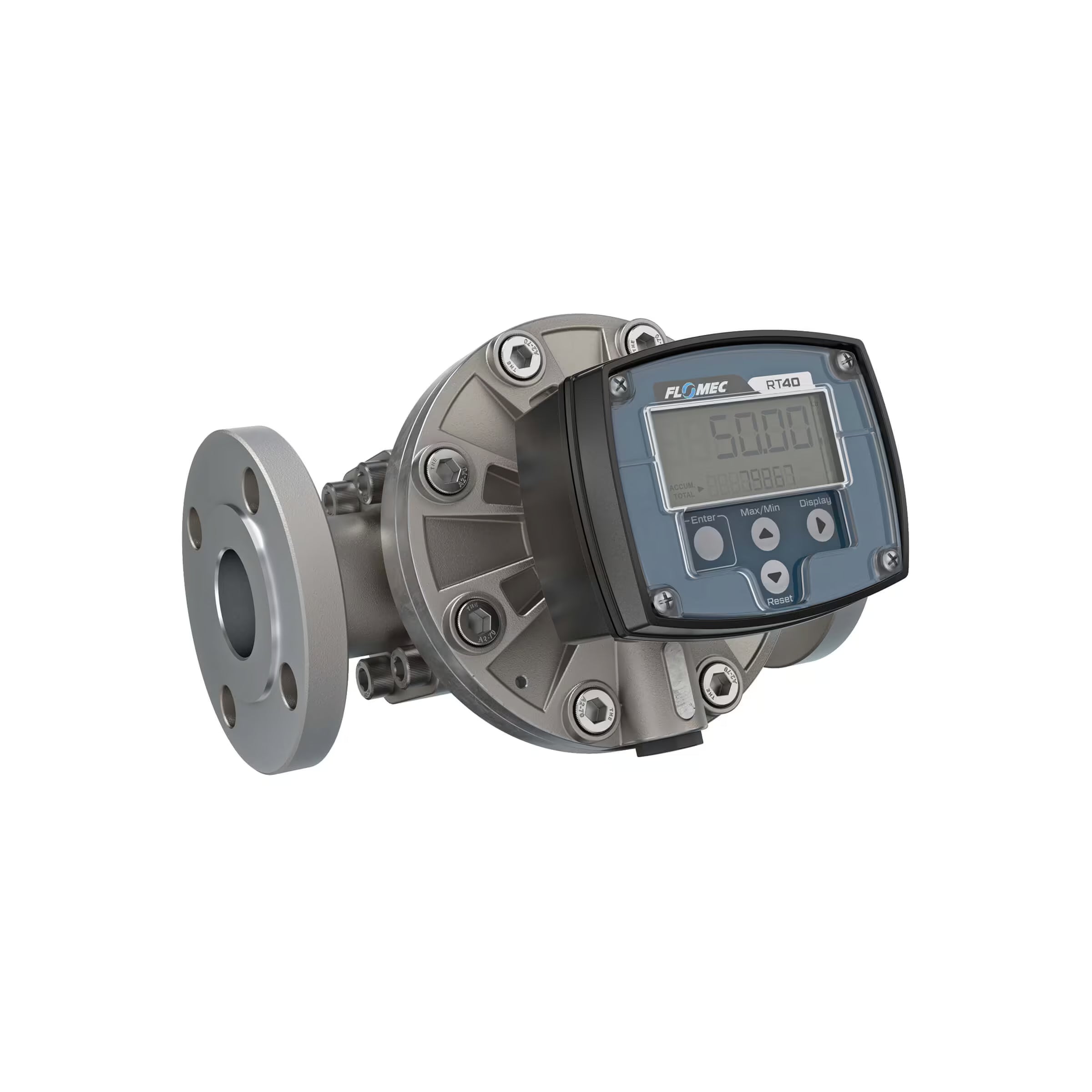 1-1/2" Oval Gear Stainless Steel #150 ANSI Flange Flow Meter, RT40 Transmitter with Built-In Digital Display