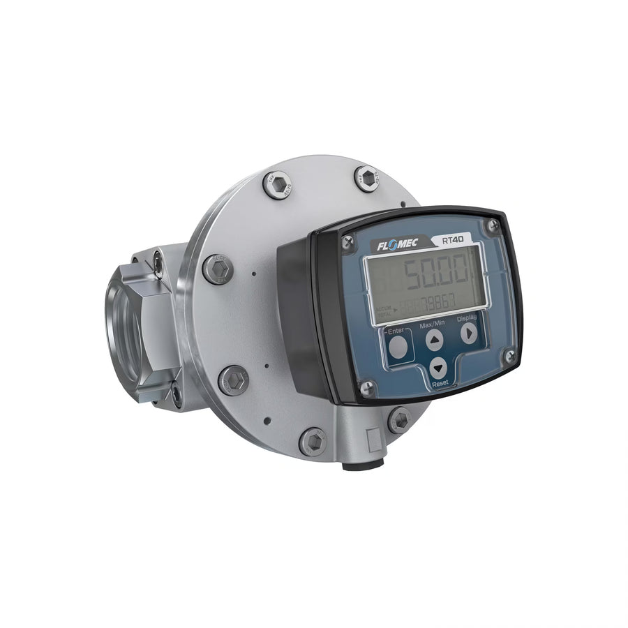 2" Oval Gear Aluminum NPT Flow Meter, RT40 Transmitter with Built-In Digital Display