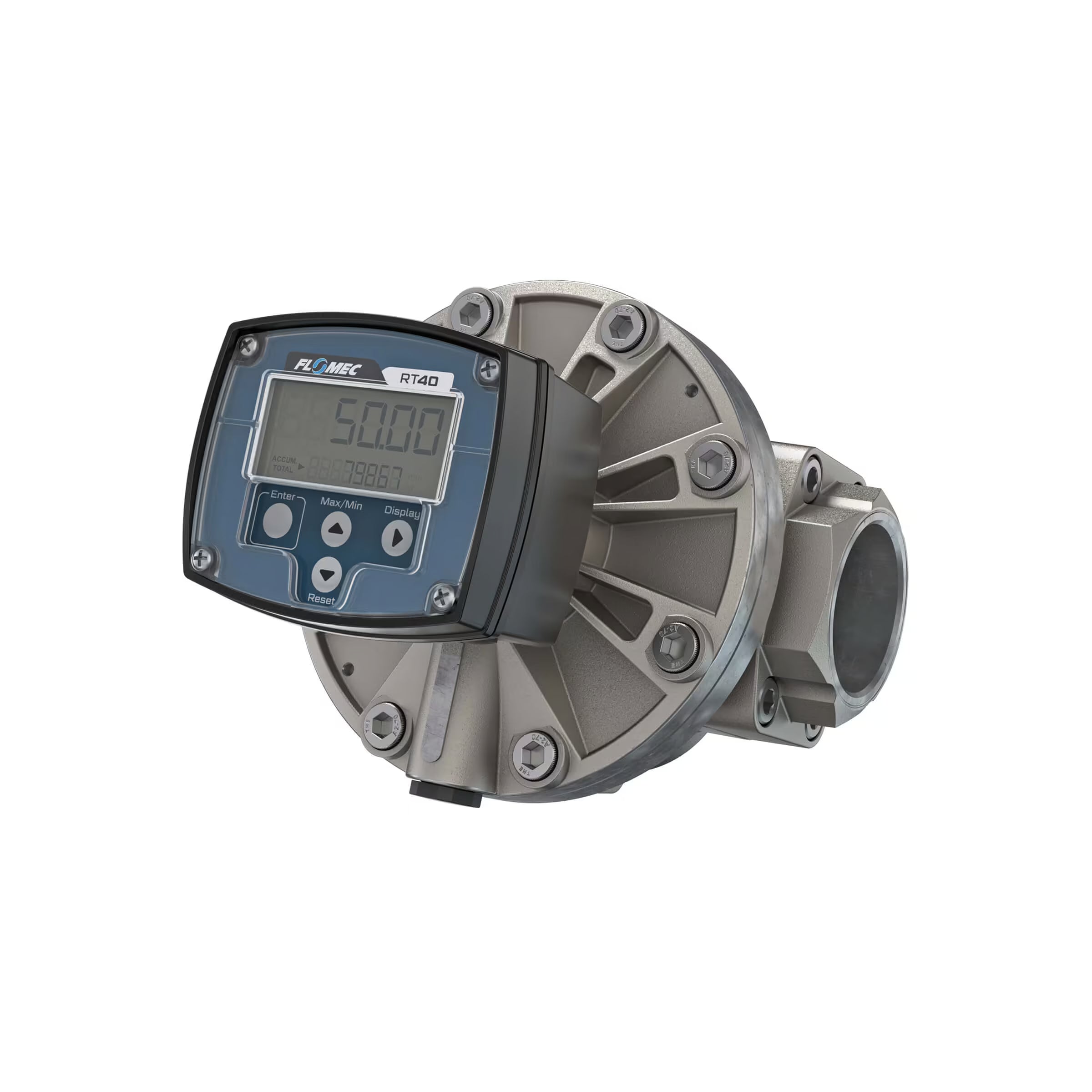 2" Oval Gear Stainless Steel NPT Flow Meter, RT40 Transmitter with Built-In Digital Display