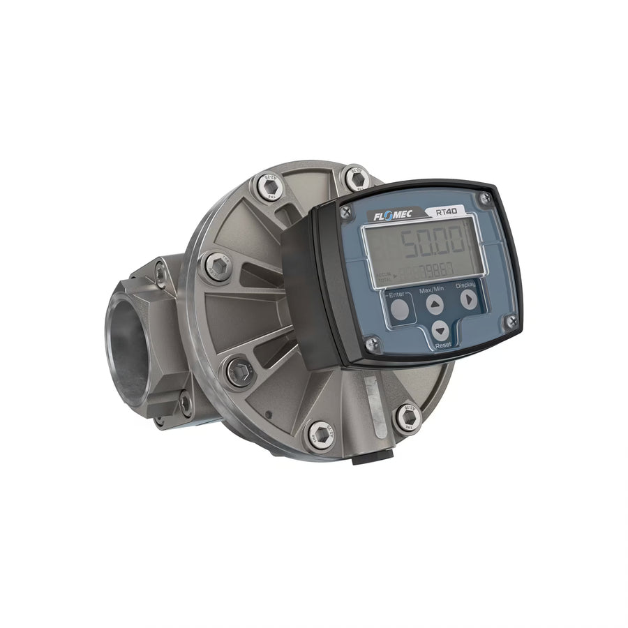 2" Oval Gear Stainless Steel NPT Flow Meter, RT40 Transmitter with Built-In Digital Display