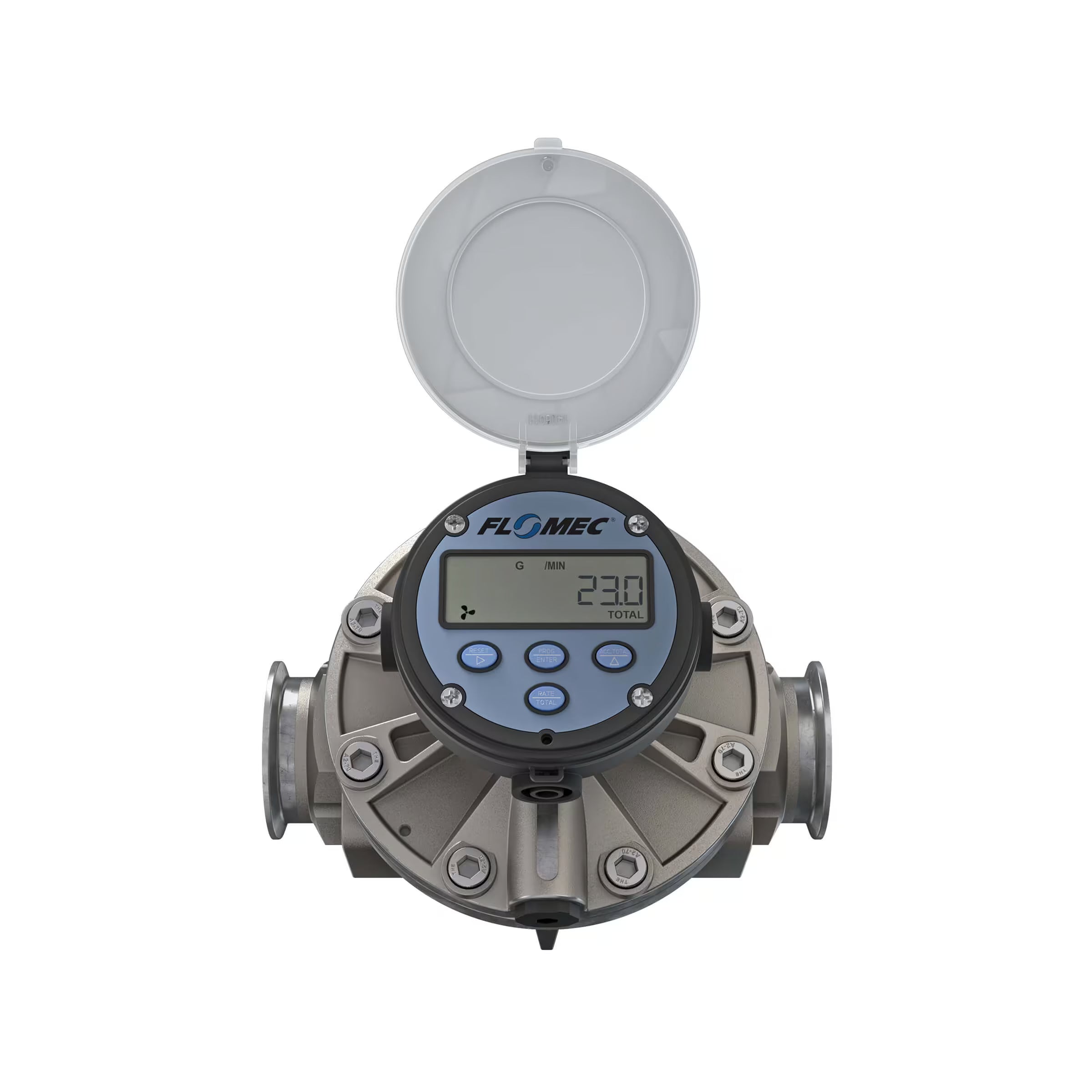 2" Oval Gear Stainless Steel Tri-Clamp Flow Meter, RT14 Transmitter with Built-In Digital Display