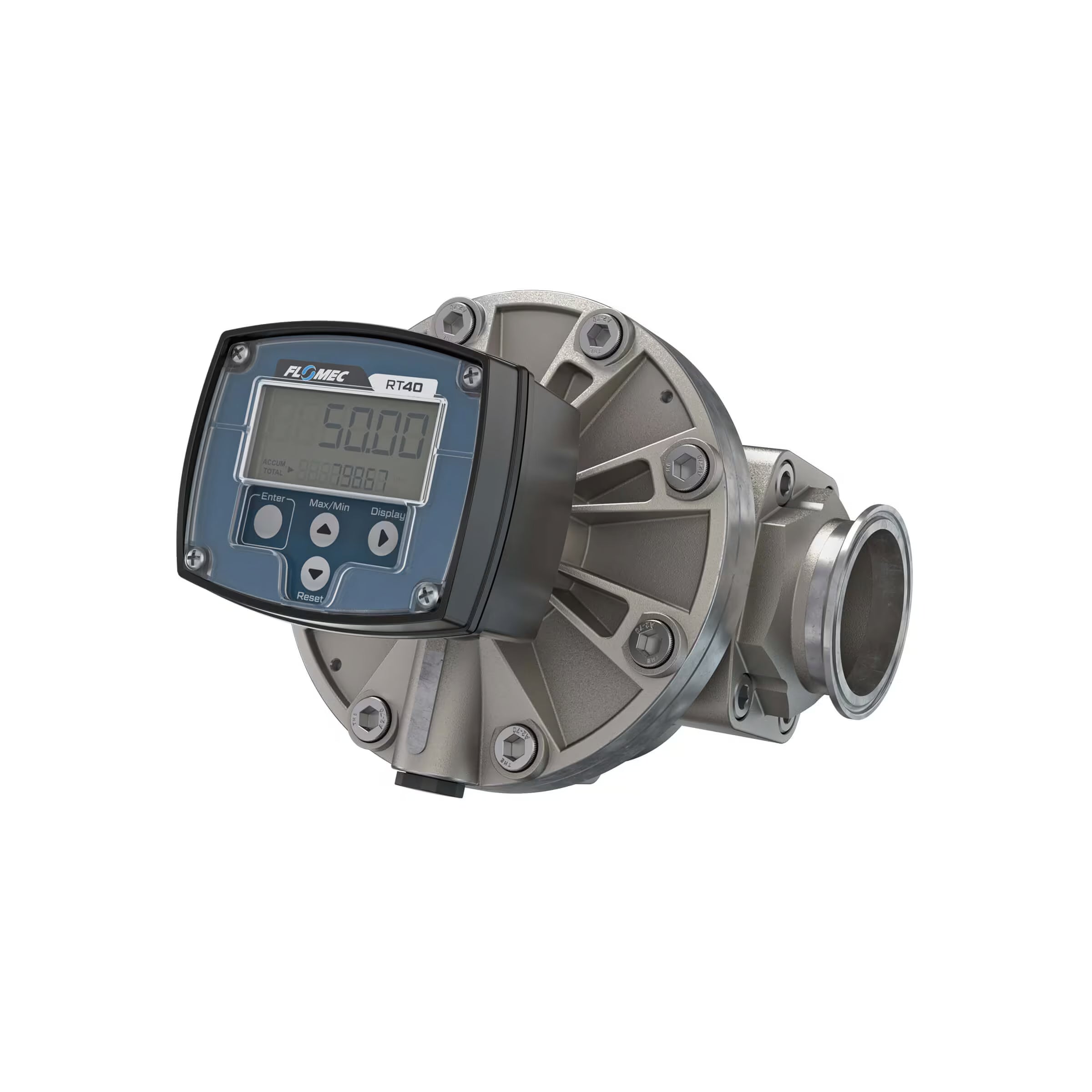 2" Oval Gear Stainless Steel Tri-Clamp Flow Meter, RT40 Transmitter with Built-In Digital Display