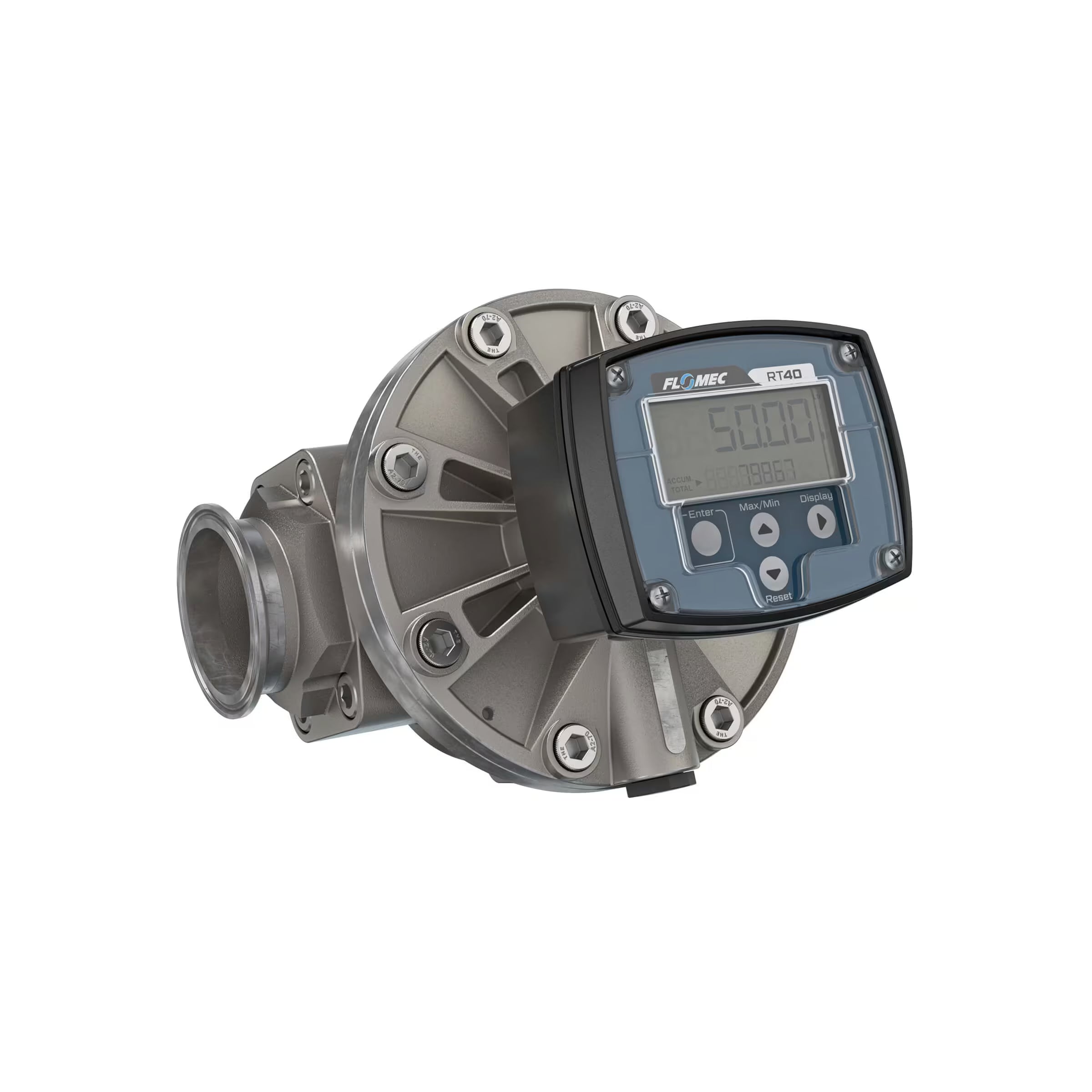 2" Oval Gear Stainless Steel Tri-Clamp Flow Meter, RT40 Transmitter with Built-In Digital Display