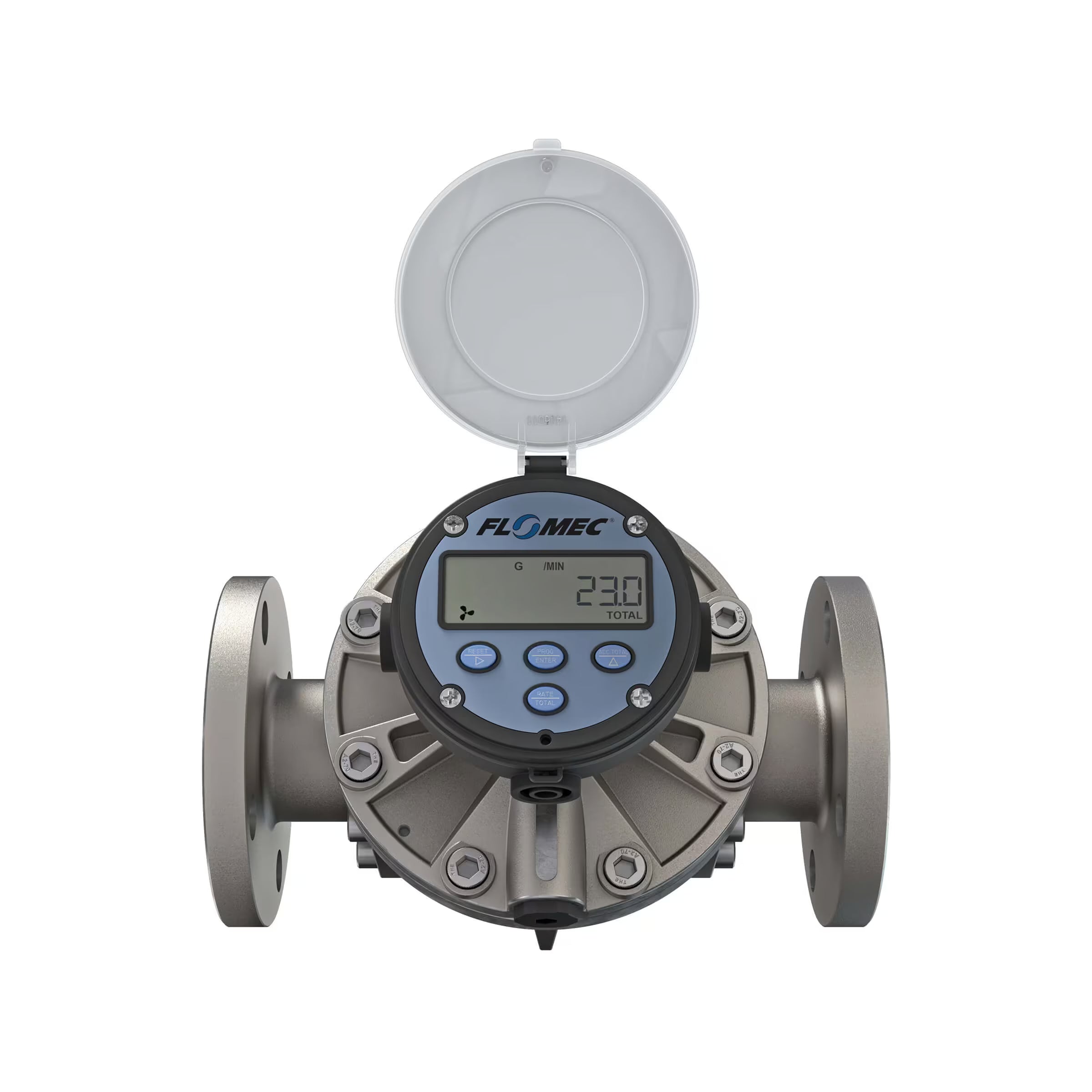 2" Oval Gear Stainless Steel #150 ANSI Flange Flow Meter, RT14 Transmitter with Built-In Digital Display