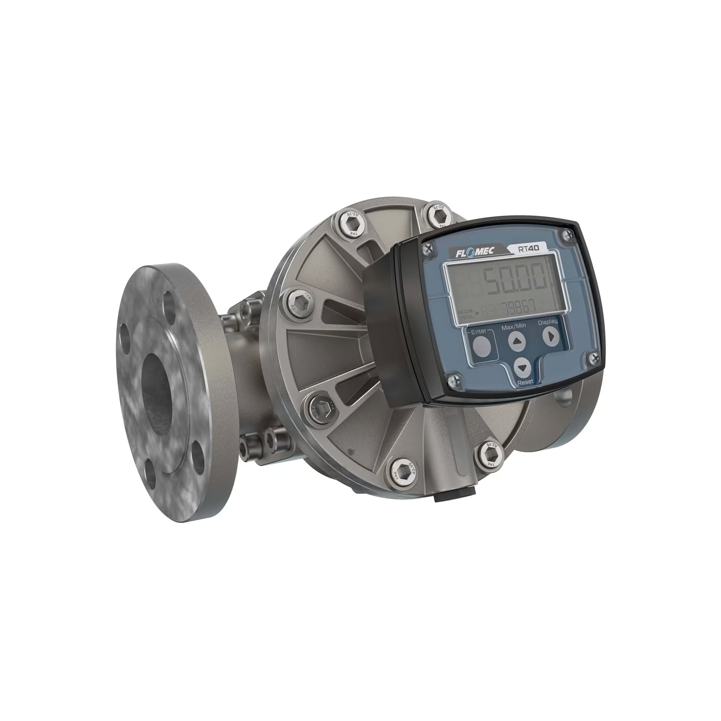 2" Oval Gear Stainless Steel #150 ANSI Flange Flow Meter, RT40 Transmitter with Built-In Digital Display